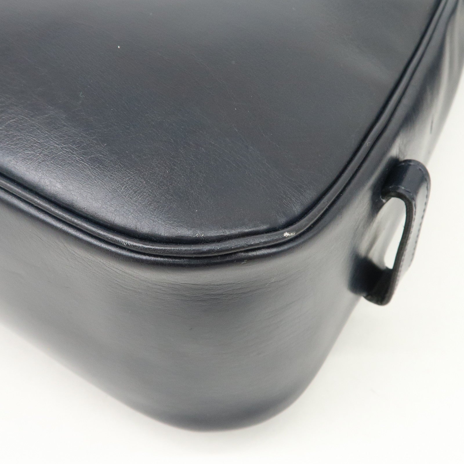 HERMES Saco Leather M Stamped Shoulder Bag Crossbody Bag Navy Used