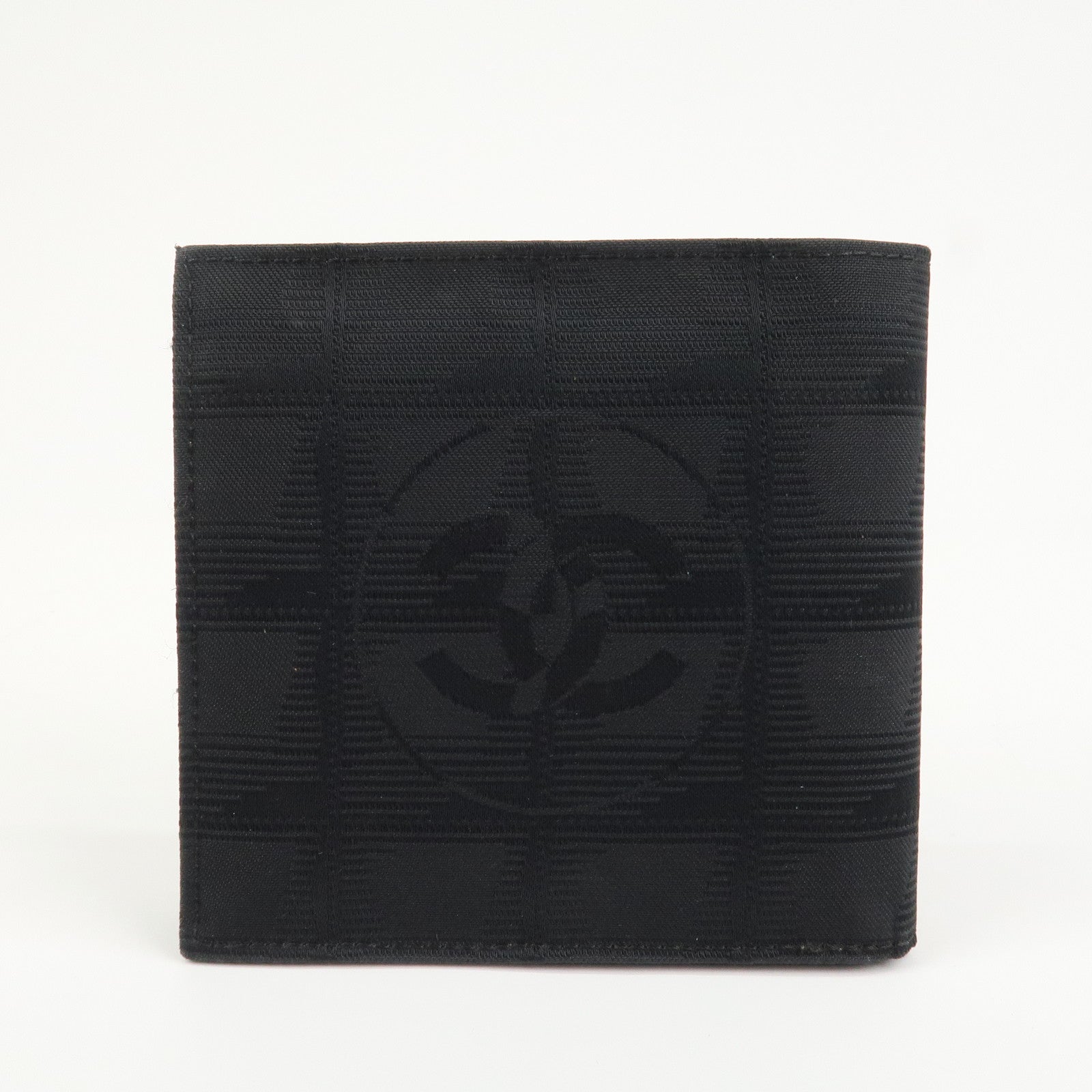 CHANEL New Travel Line Nylon Jacquard Compact Wallet Black A14342