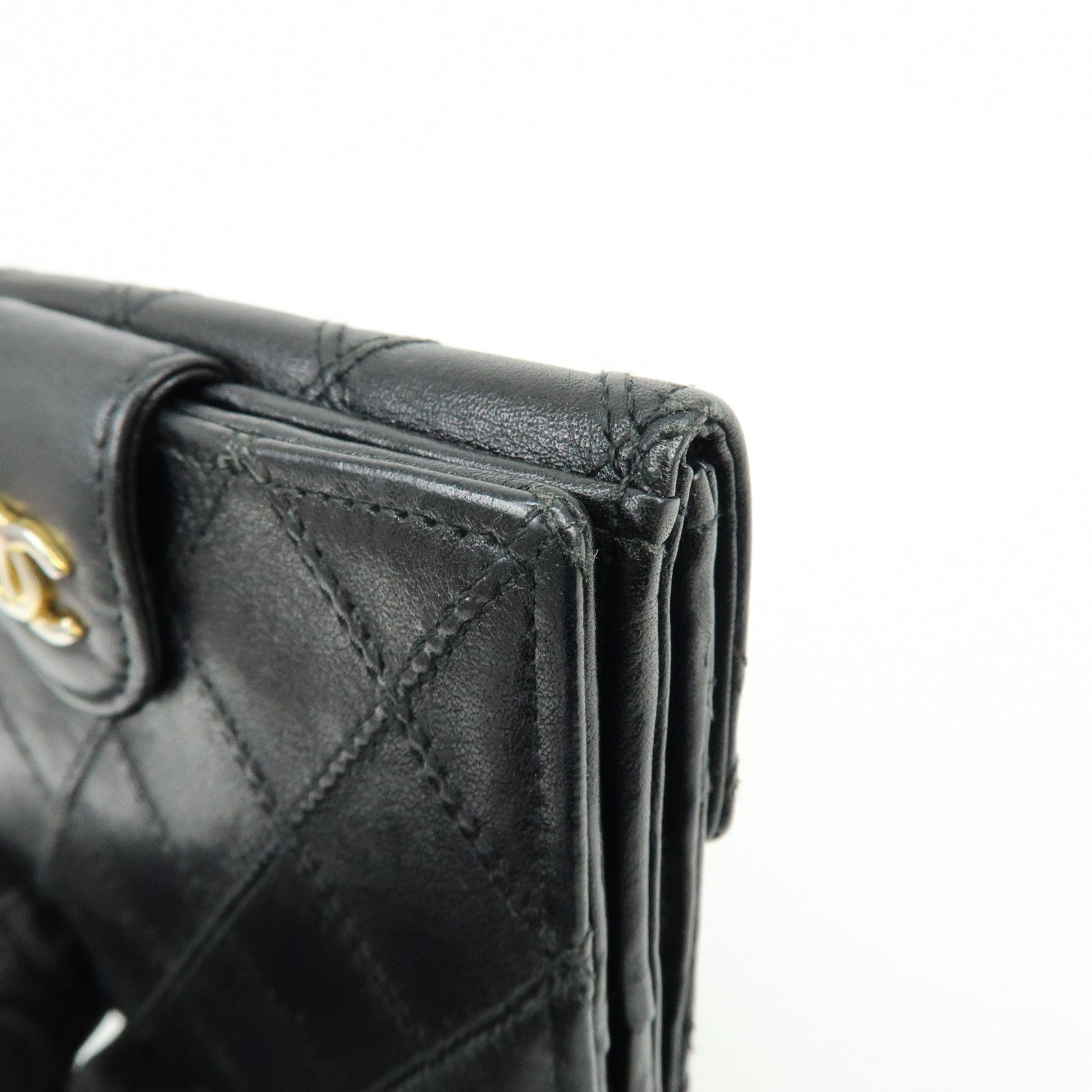 CHANEL Bicolore COCO Mark Calf Leather Compact Bi-fold Wallet Black