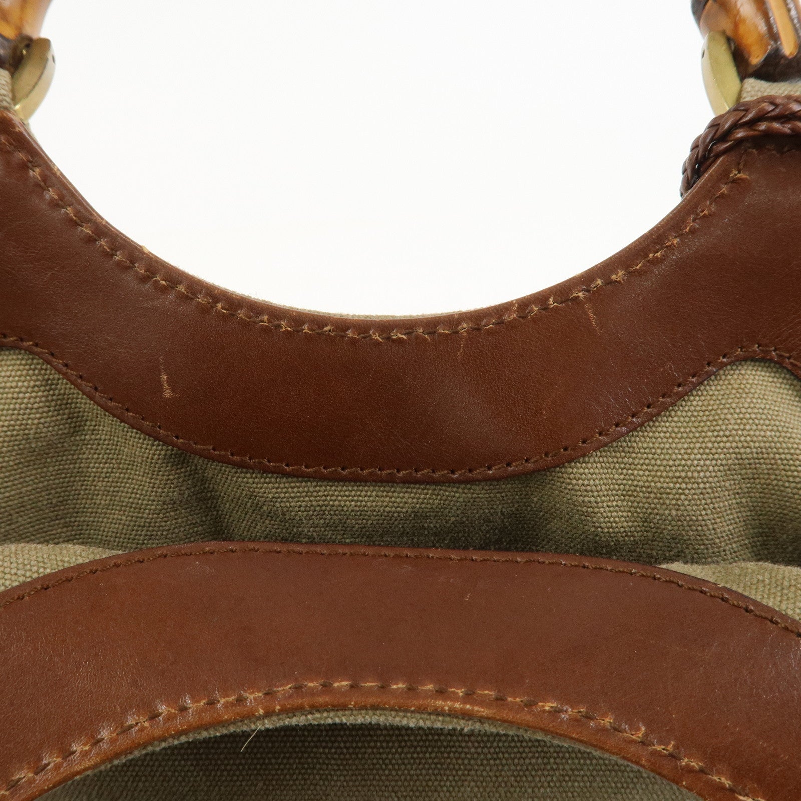 GUCCI Bamboo Canvas Leather Shoulder Bag Hand Bag Brown 109128