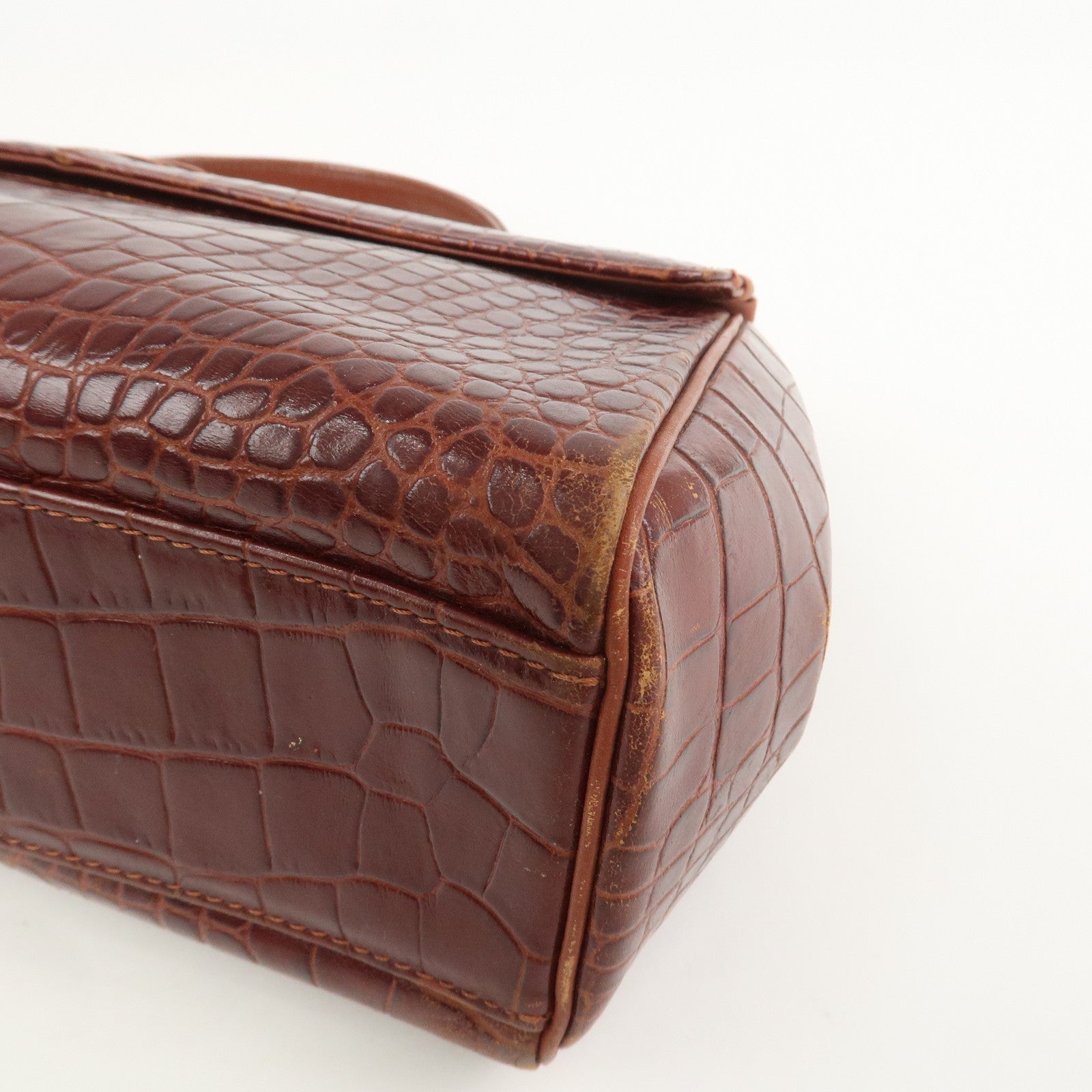 SAINT LAURENT PARIS Embossed Leather Hand Bag Red Brown