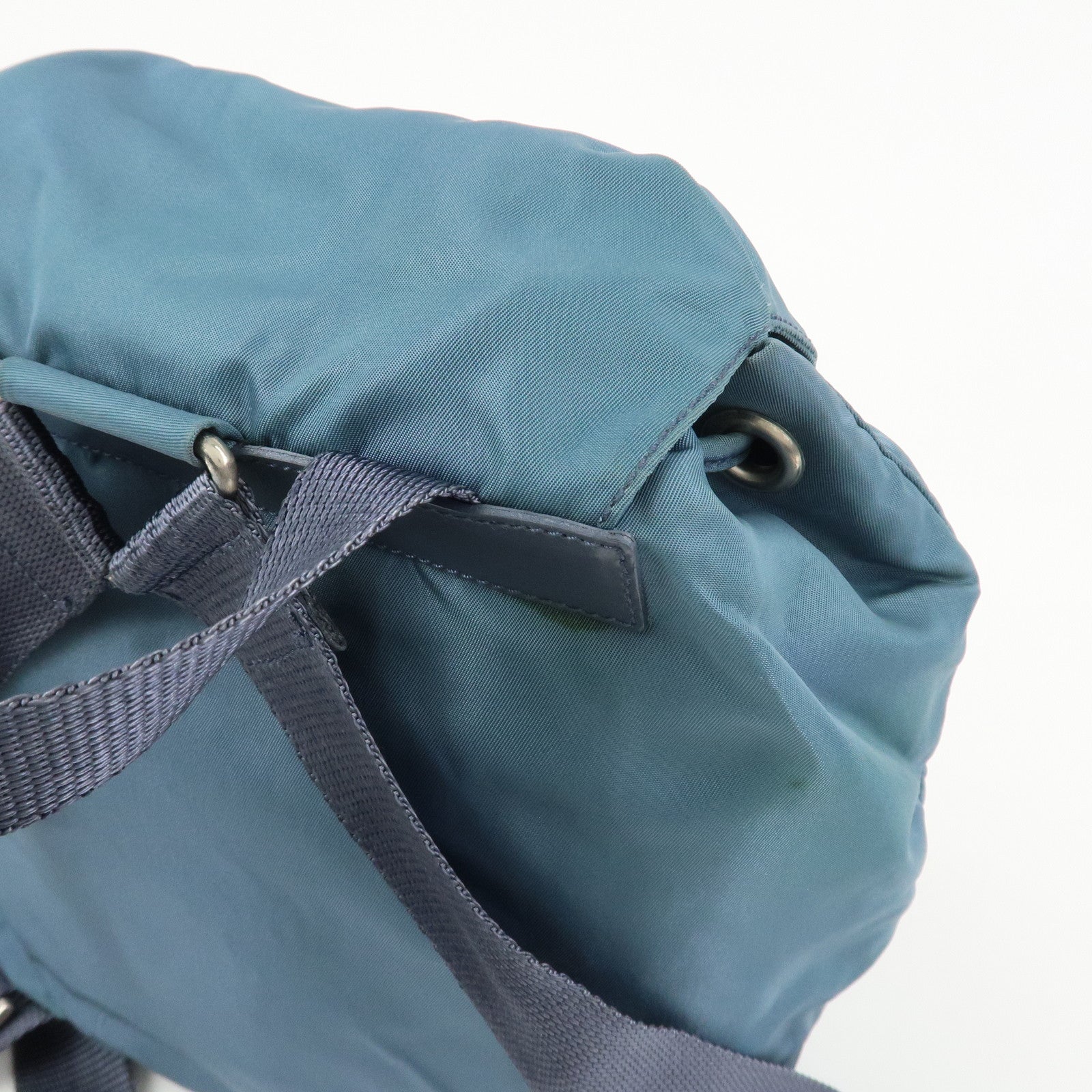 PRADA Triangle Logo Nylon Leather Backpack Rucksack Blue B6677F