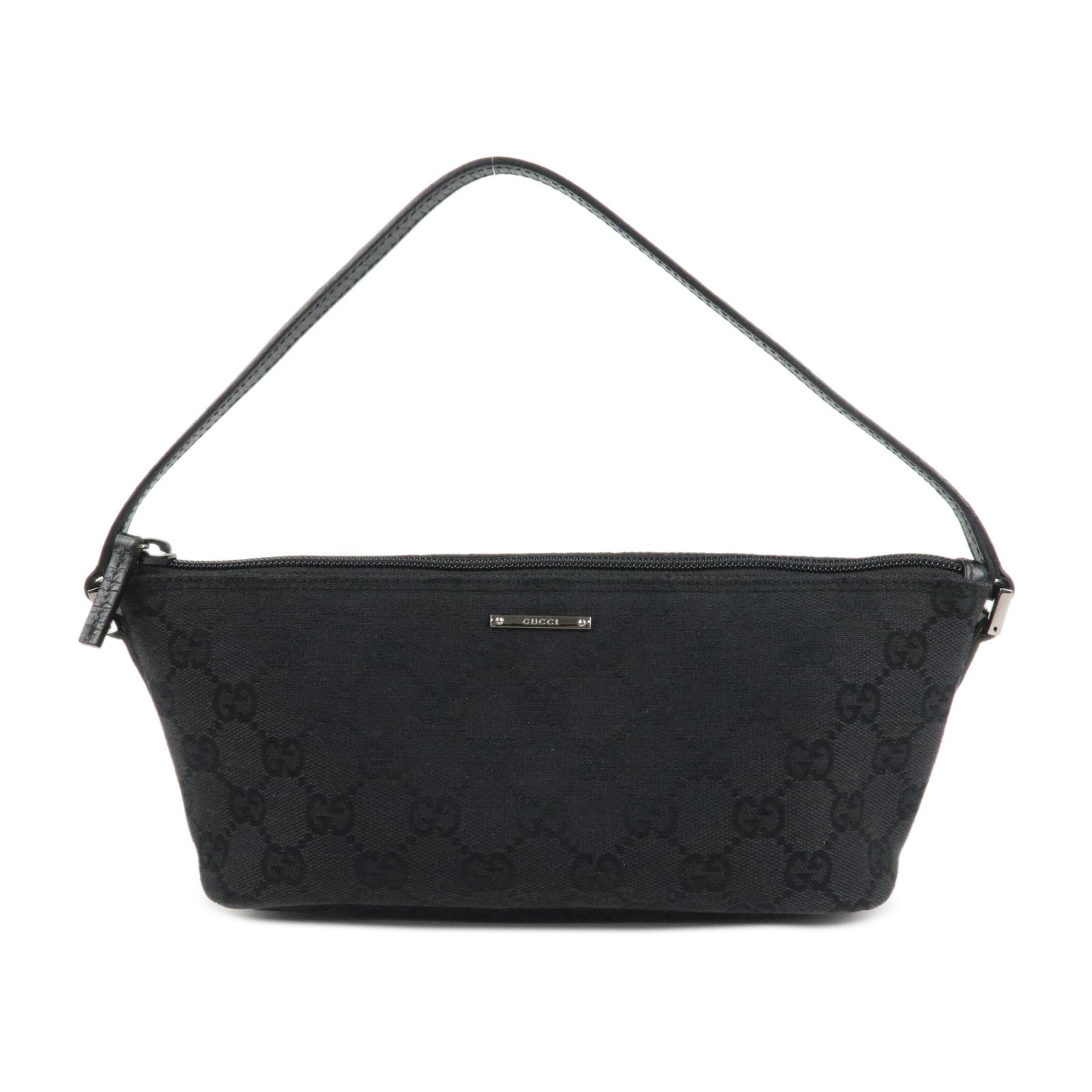 GUCCI Boat Bag GG Canvas Leather Hand Bag Black 07198