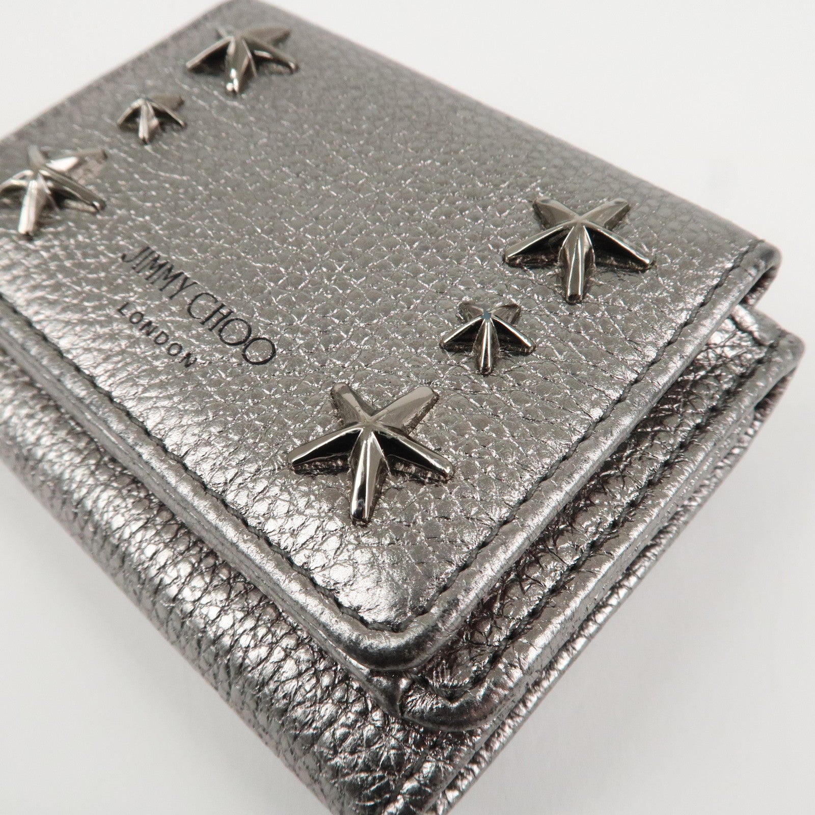 JIMMY CHOO 202 NEMO Studs Leather Compact Wallet Silver Used