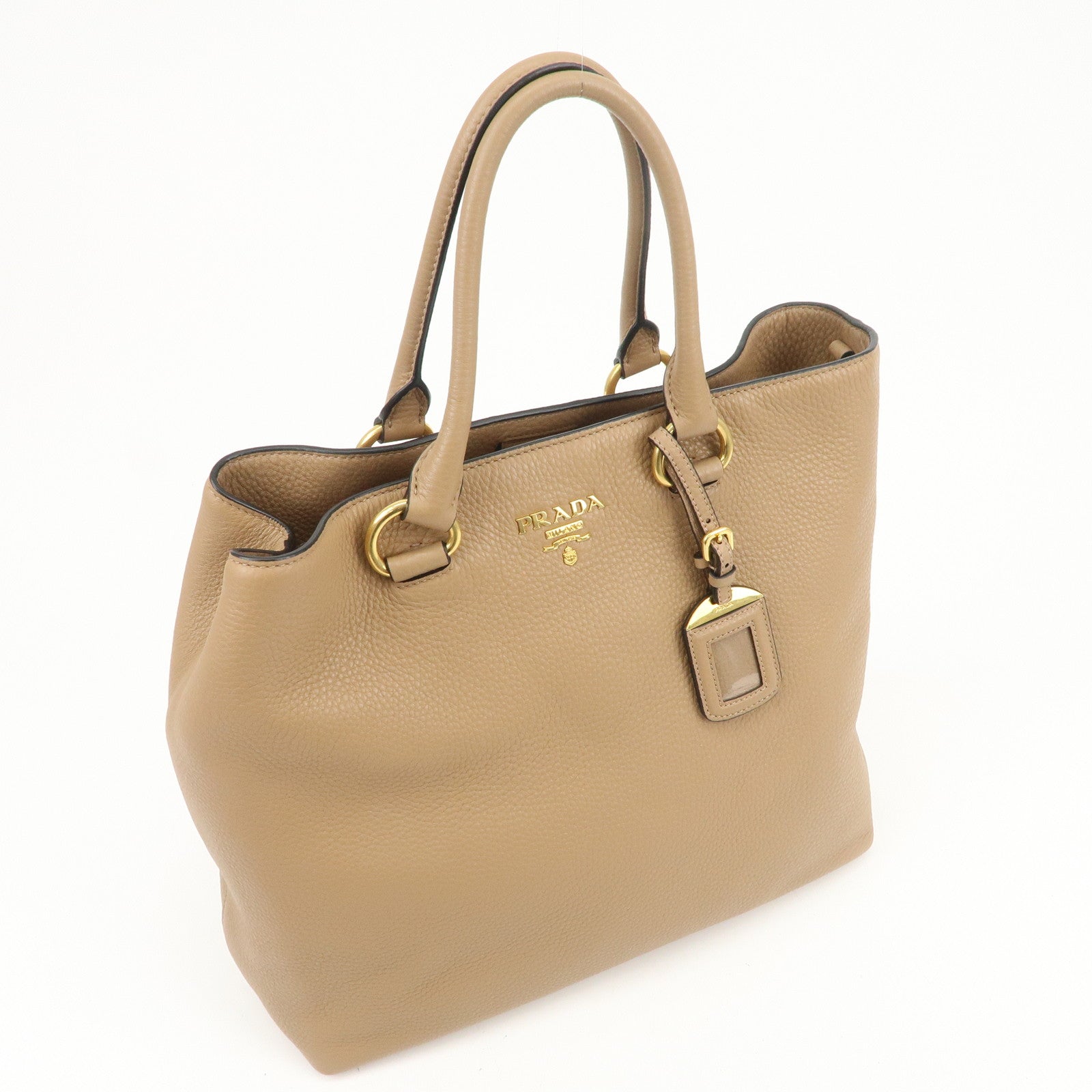 PRADA Logo Leather 2Way Bag Tote Bag Shoulder Bag Brown 1BG865