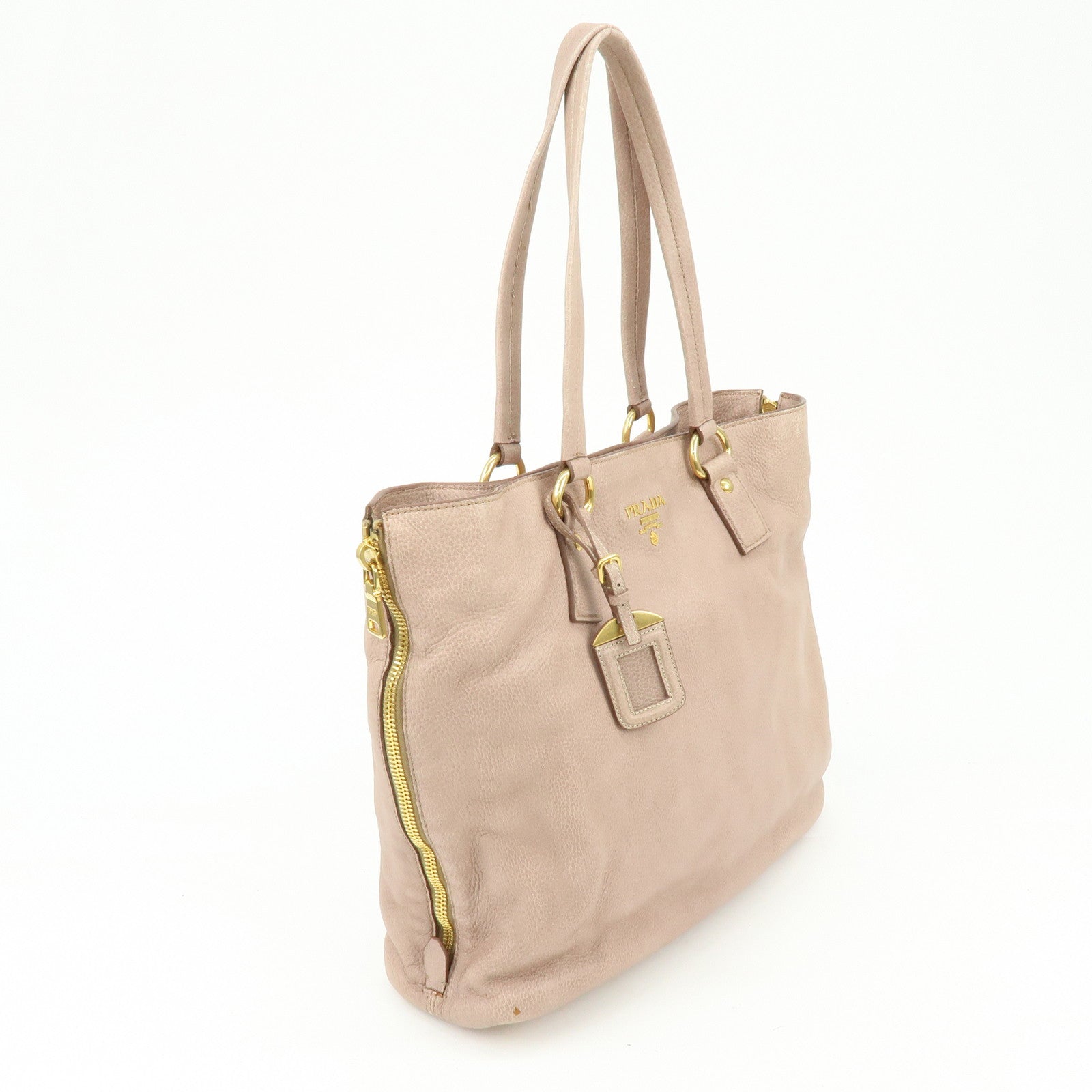 PRADA Logo Leather Tote Bag Shoulder Bag Pink