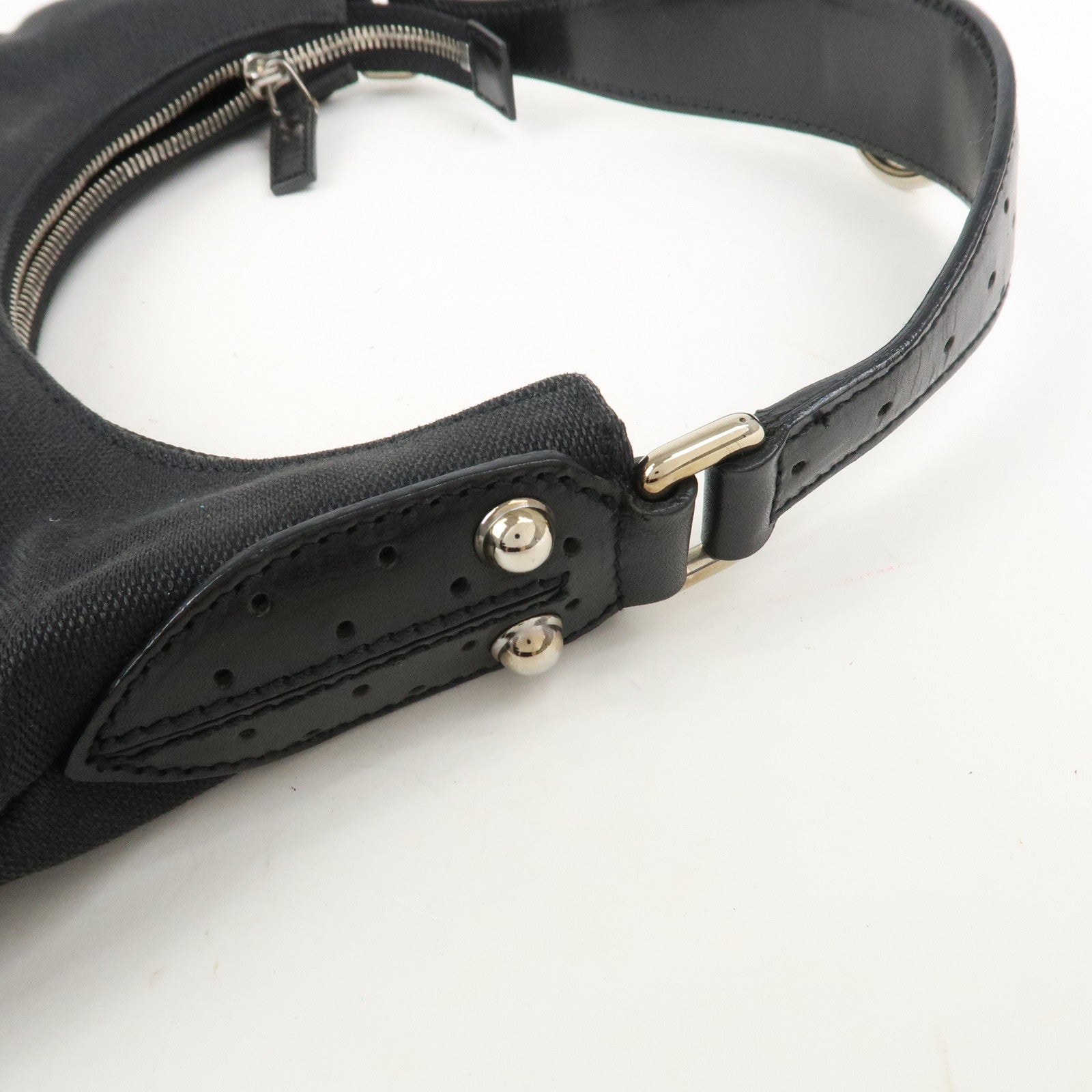 GUCCI Interlocking G Canvas Leather One Shoulder Bag Black 114869