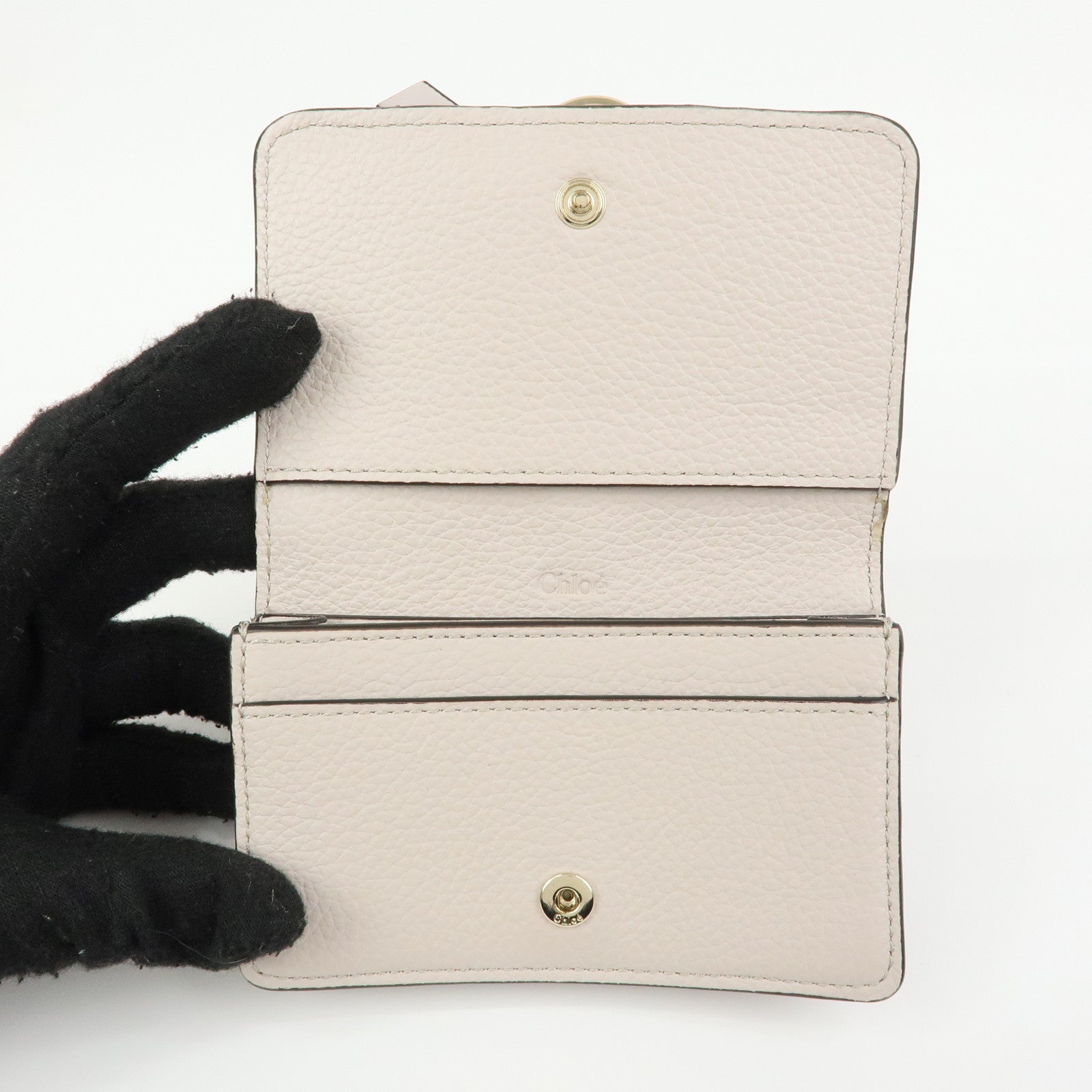 Chloe Alphabet Leather Card Case Mini Trifold Wallet Heart Ivory