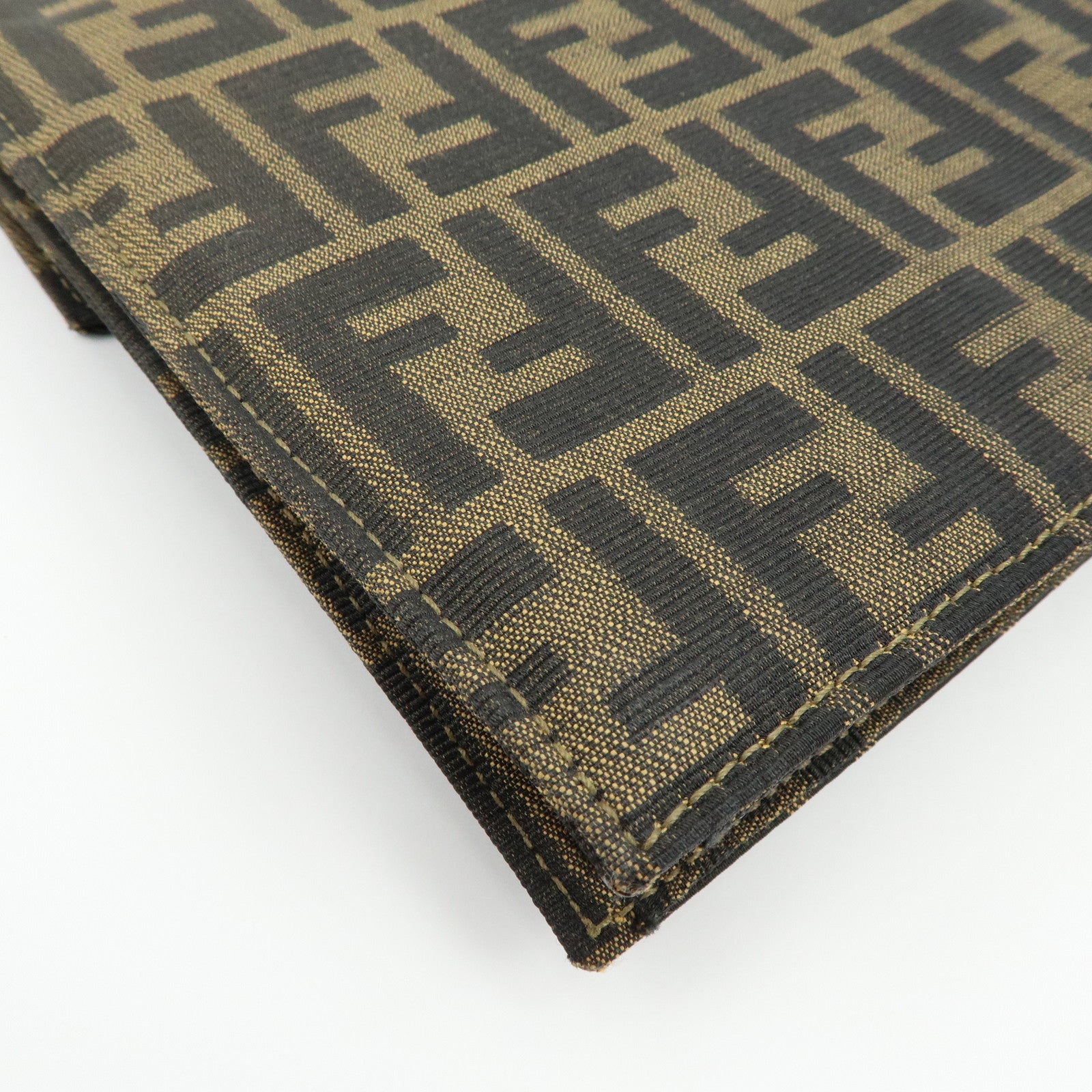 FENDI Zucca Canvas Leather Wrist Bag Clutch Bag Pouch Brown Black