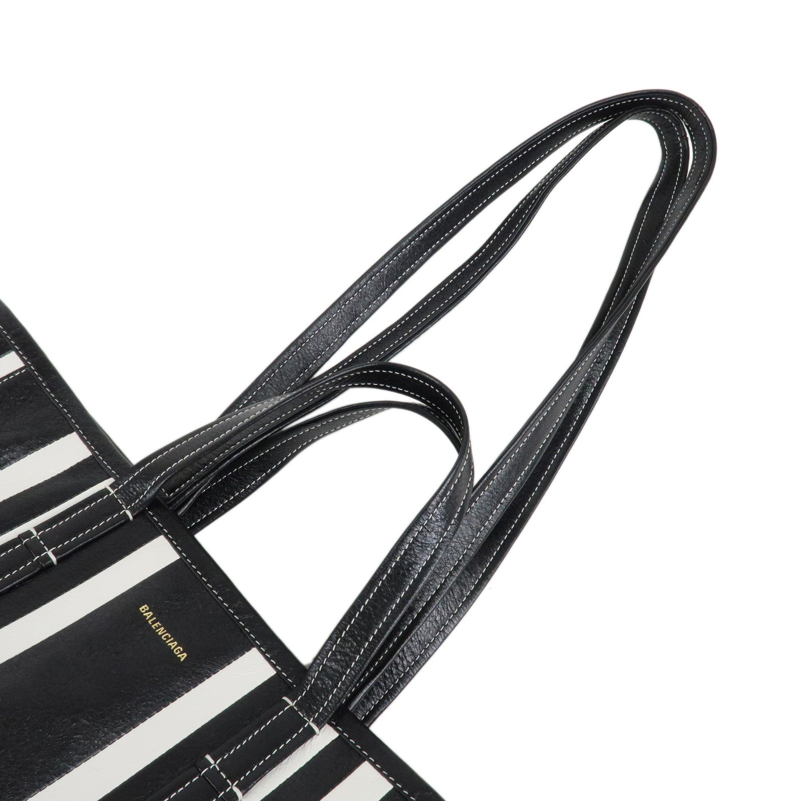 BALENCIAGA Leather Barbes 2way Tote Bag Black White 671409 Used