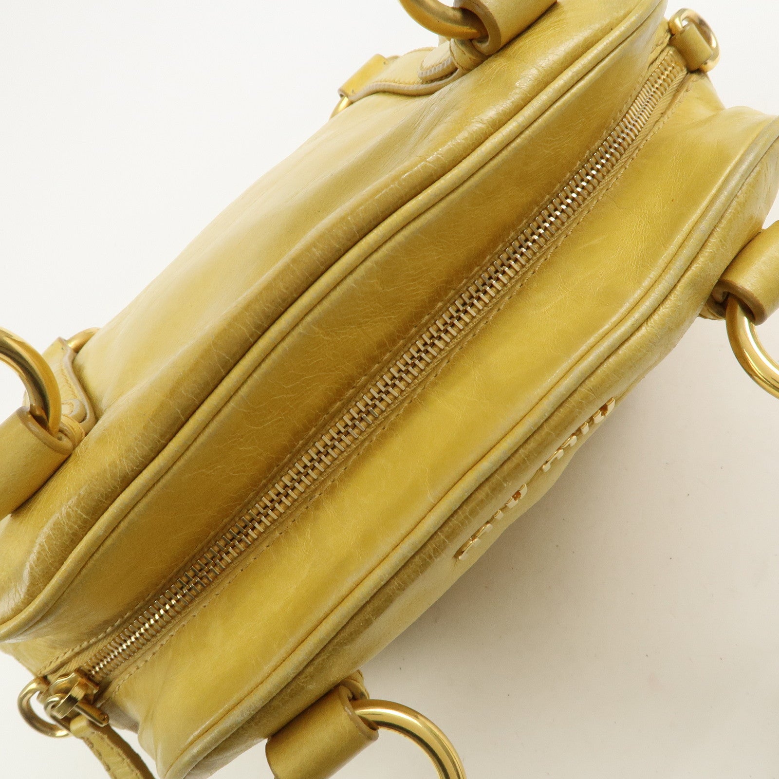 MIU MIU Logo Leather 2Way Bag Hand Bag Yellow