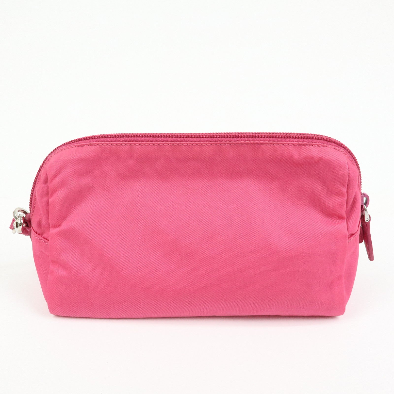 PRADA Triangle Logo Nylon Leather Cosmetic Wristlet Pouch Pink