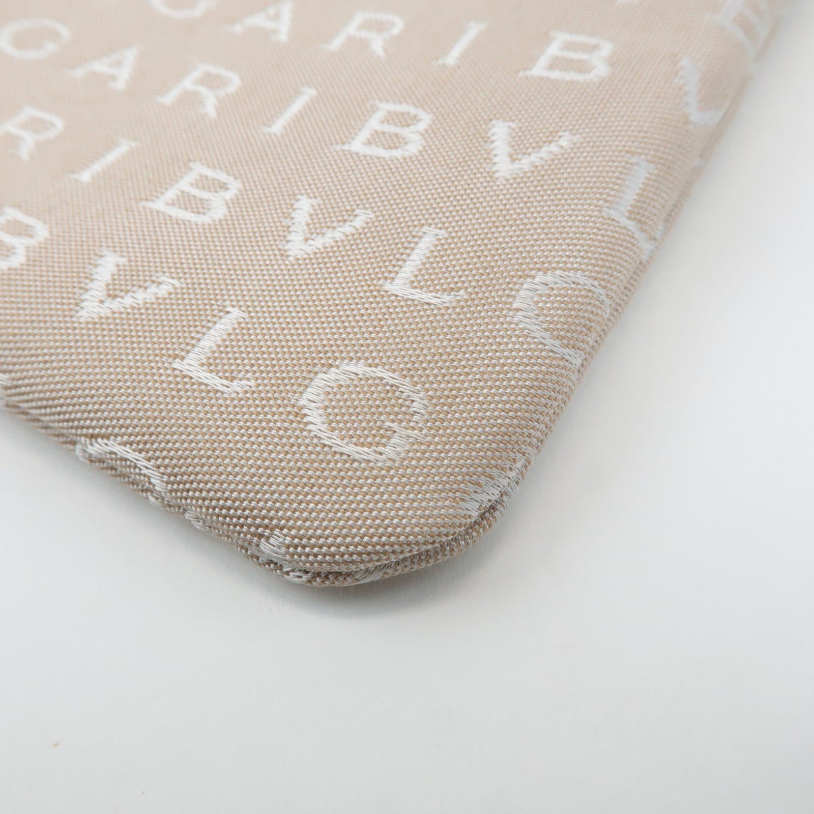 BVLGARI Logo Mania Canvas Leather Shoulder Bag Beige Brown Used