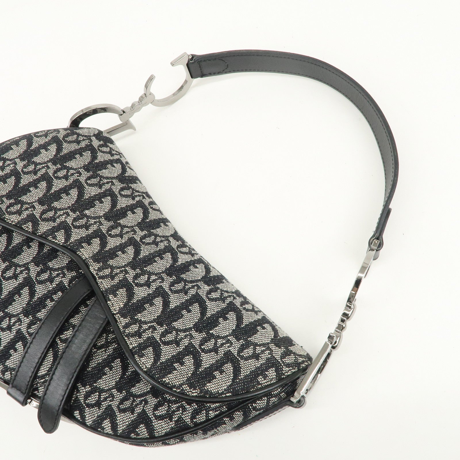 Christian Dior Trotter Canvas Leather Saddle Bag Hand Bag Black