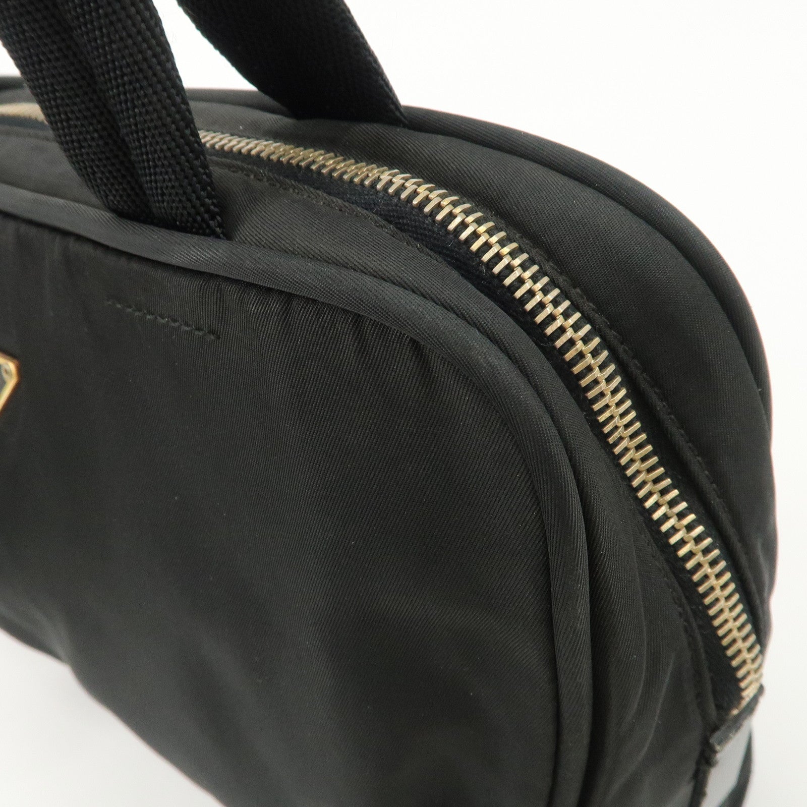 PRADA Triangle Logo Leather Nylon Hand Bag Shoulder Bag Black BR0141 Used