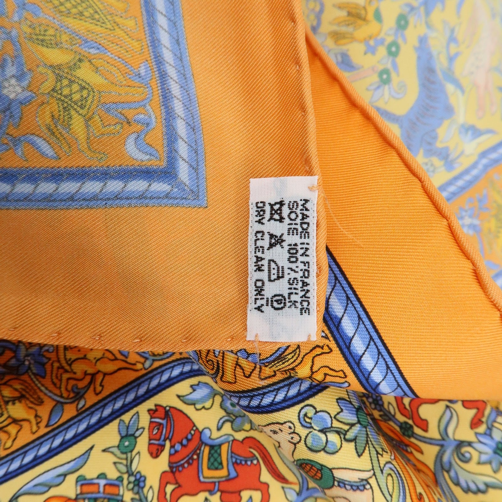 HERMES Carre 90 Silk 100% Scarf CHASSE EN INDE Orange Multicolor