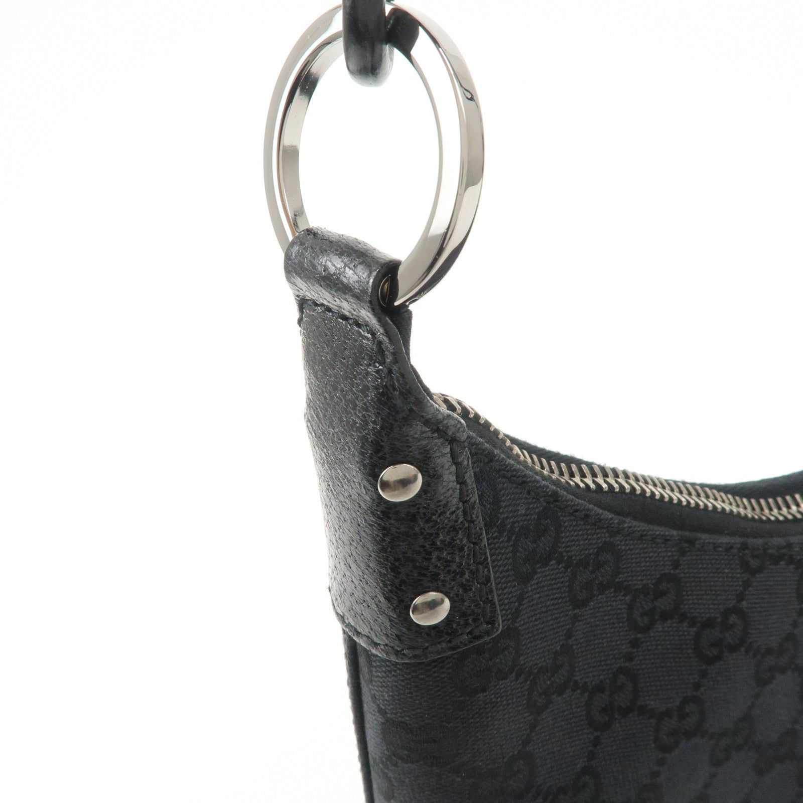 GUCCI GG Canvas Leather Shoulder Bag Hand Bag Black 115003