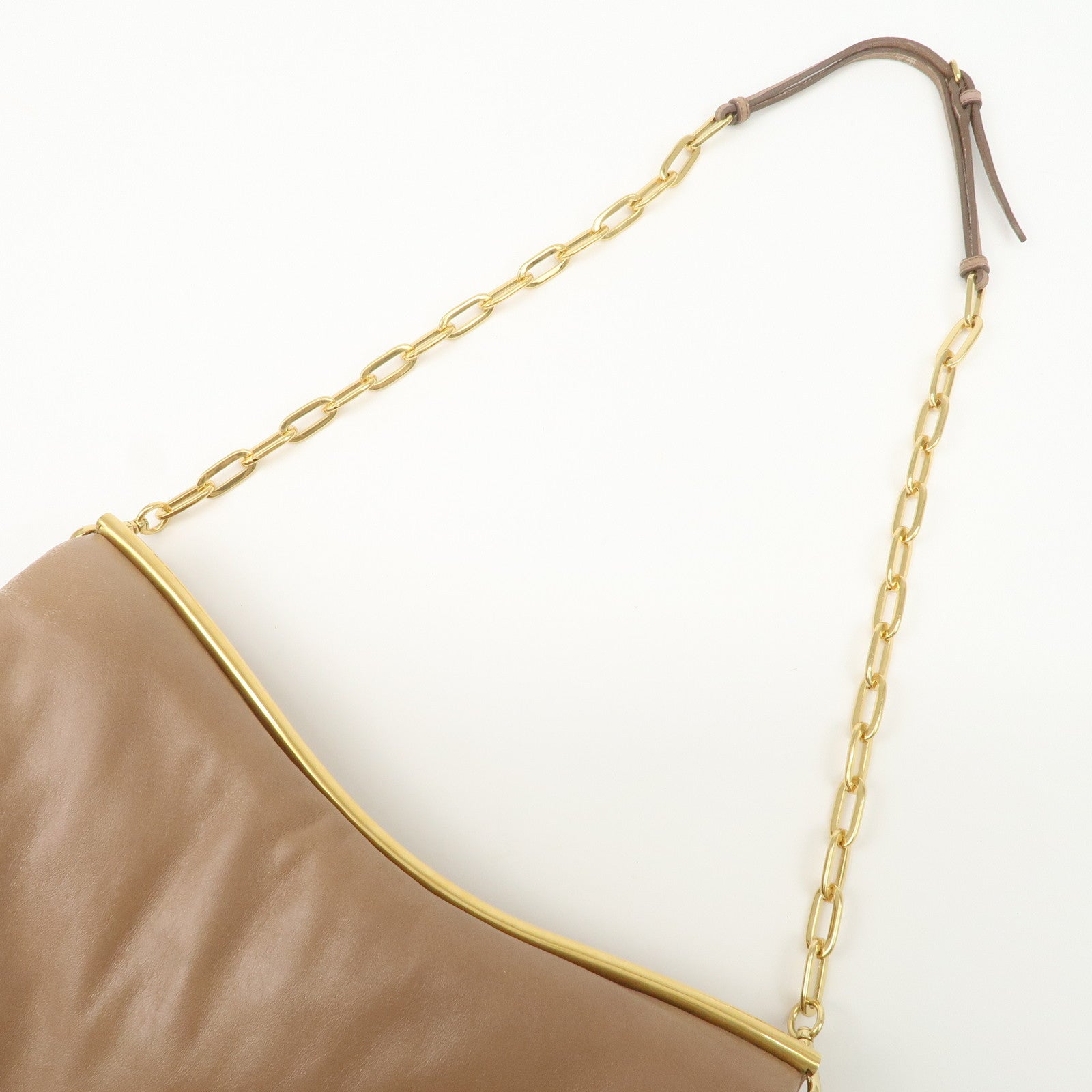 MIU MIU Leather 2Way Chain Shoulder Bag Clutch Bag Brown