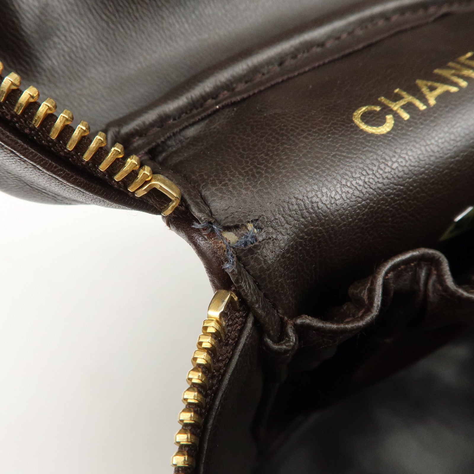 CHANEL Bicolore Lamb Skin Vanity Bag Hand Bag Brown A01619