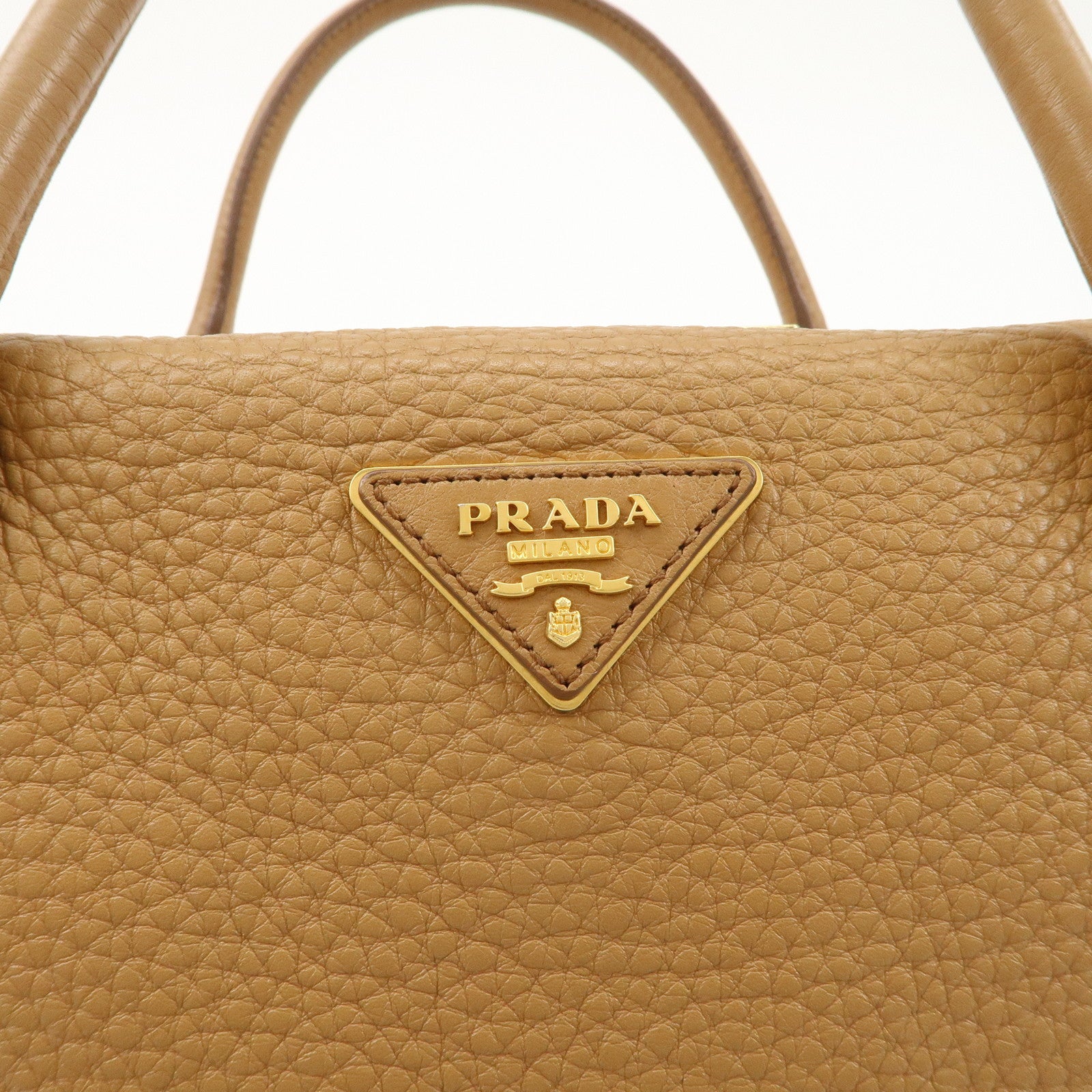 PRADA Triangle Logo Leather 2Way Bag Boston Bag Hand Bag Brown 1BB031 Used