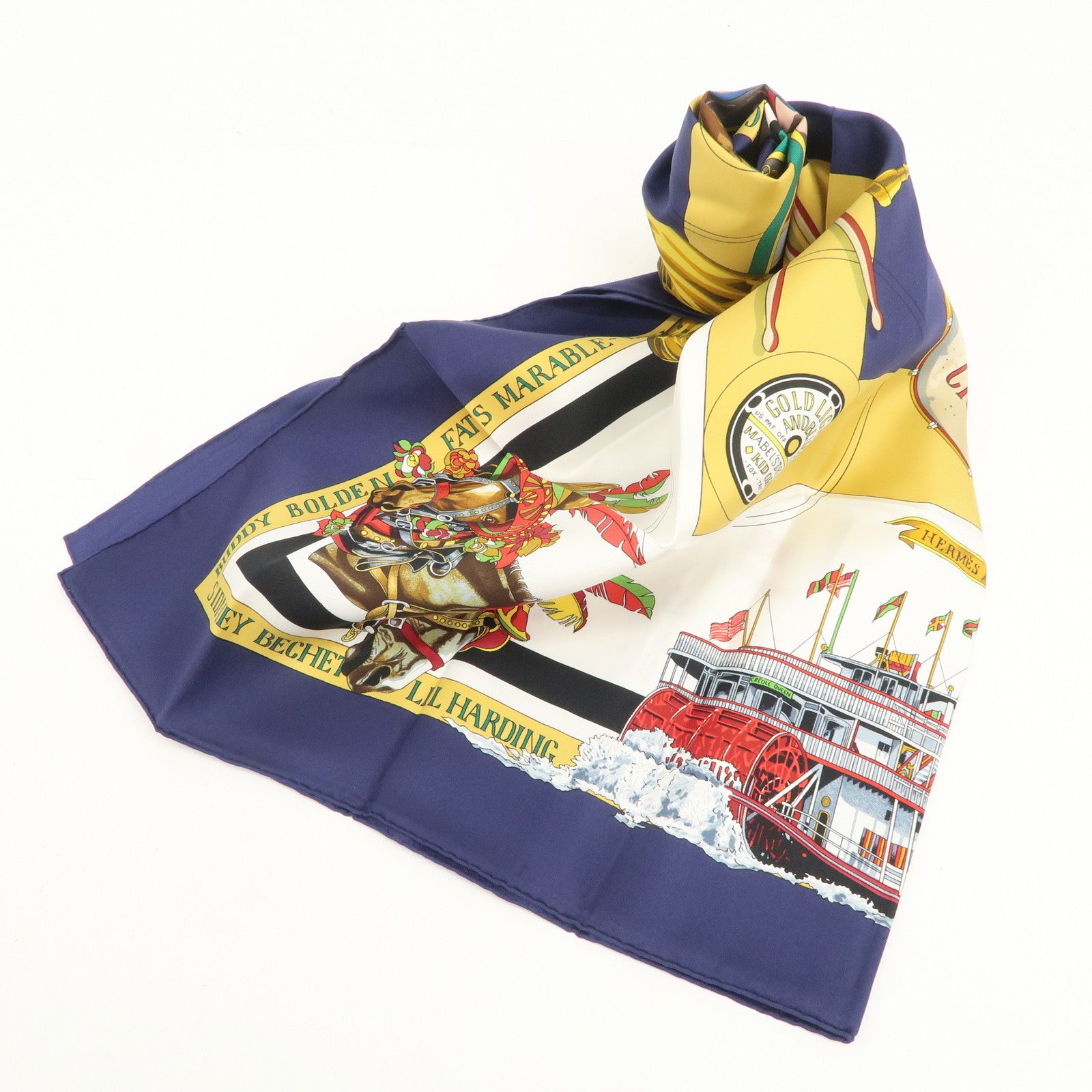 HERMES Carre 90 Silk Scarf THE ORIGINAL NEW ORLEANS CREOLE JAZZ Used