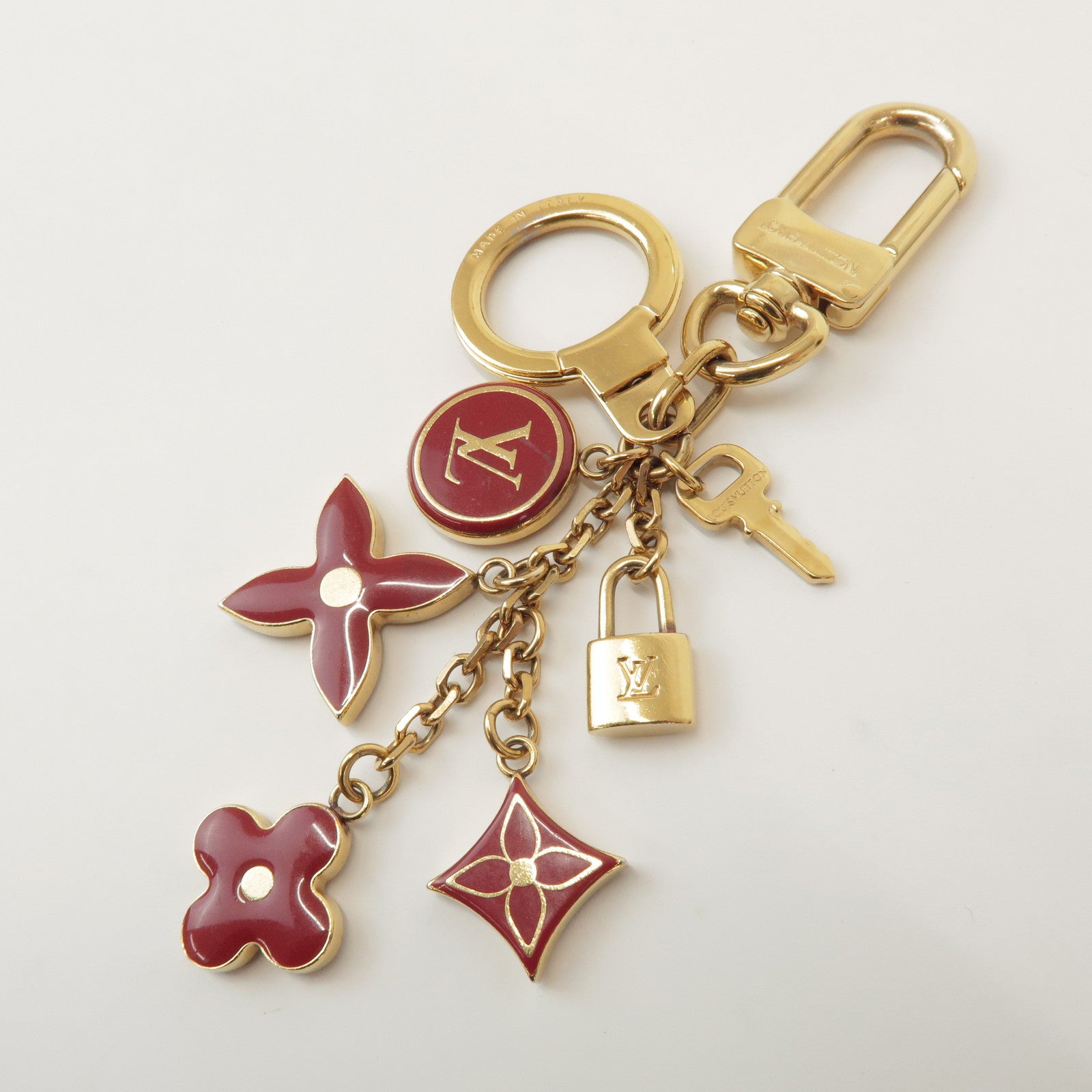 Louis Vuitton Porte Cles Pompille Metal Bag Charm Gold Red M91928