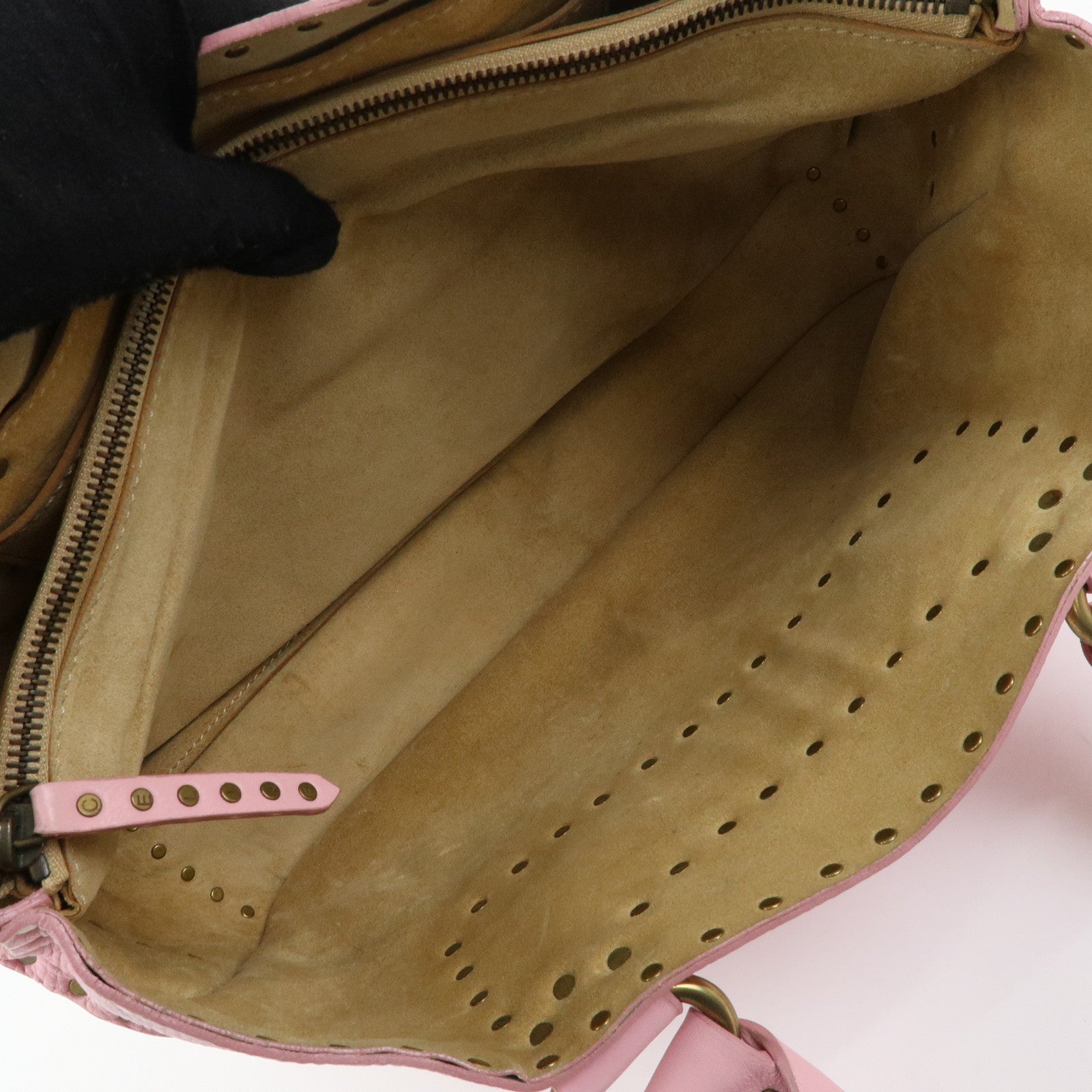 CELINE Boogie Bag Leather Studs Hand Bag Tote Bag Pink