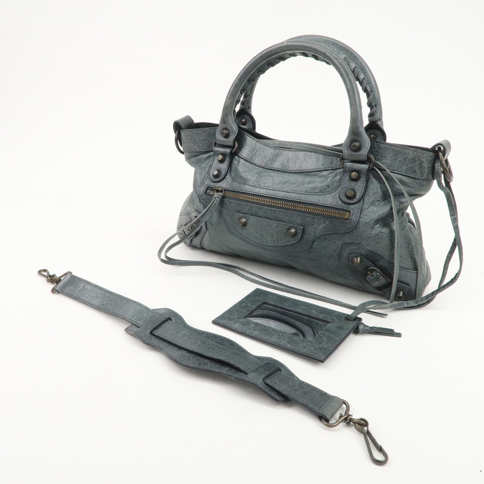BALENCIAGA The First Leather 2Way Bag Shoulder Bag Gray 103208 Used