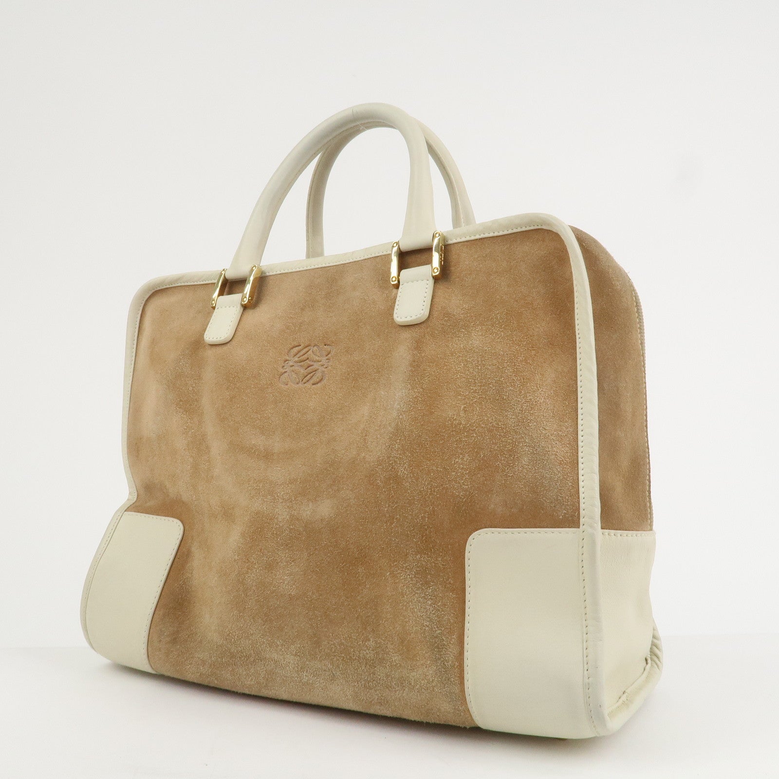 LOEWE Anagram Leather Amazona 35 Hand Bag Tote Bag Beige Ivory