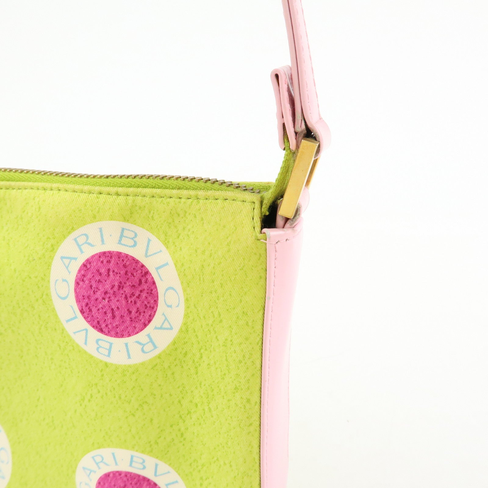 BVLGARI Nylon Leather Shoulder Bag Hand Bag Light Pink Light Green