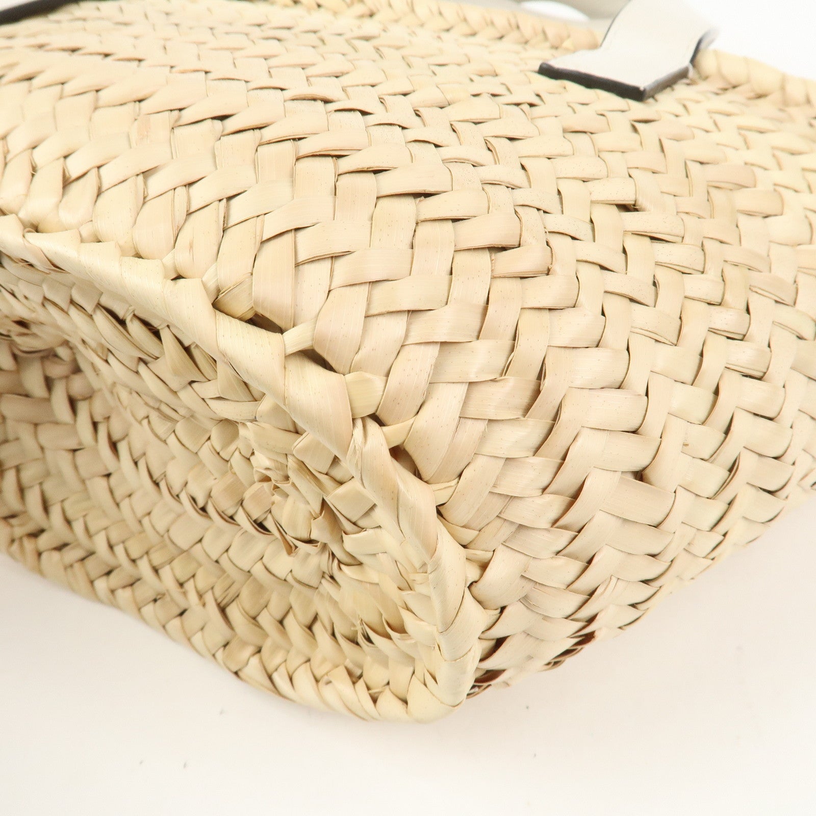 LOEWE Raffia Leather Small Basket Bag Hand Bag Natural White