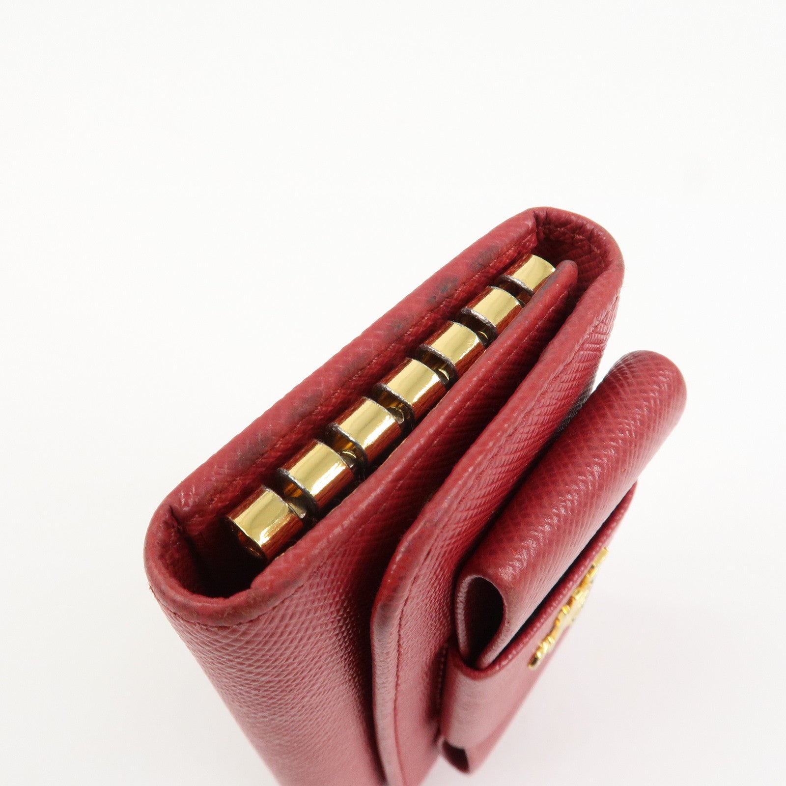 PRADA Logo Saffiano Leather Ribbon 6 Rings Key Case Red 1PG222
