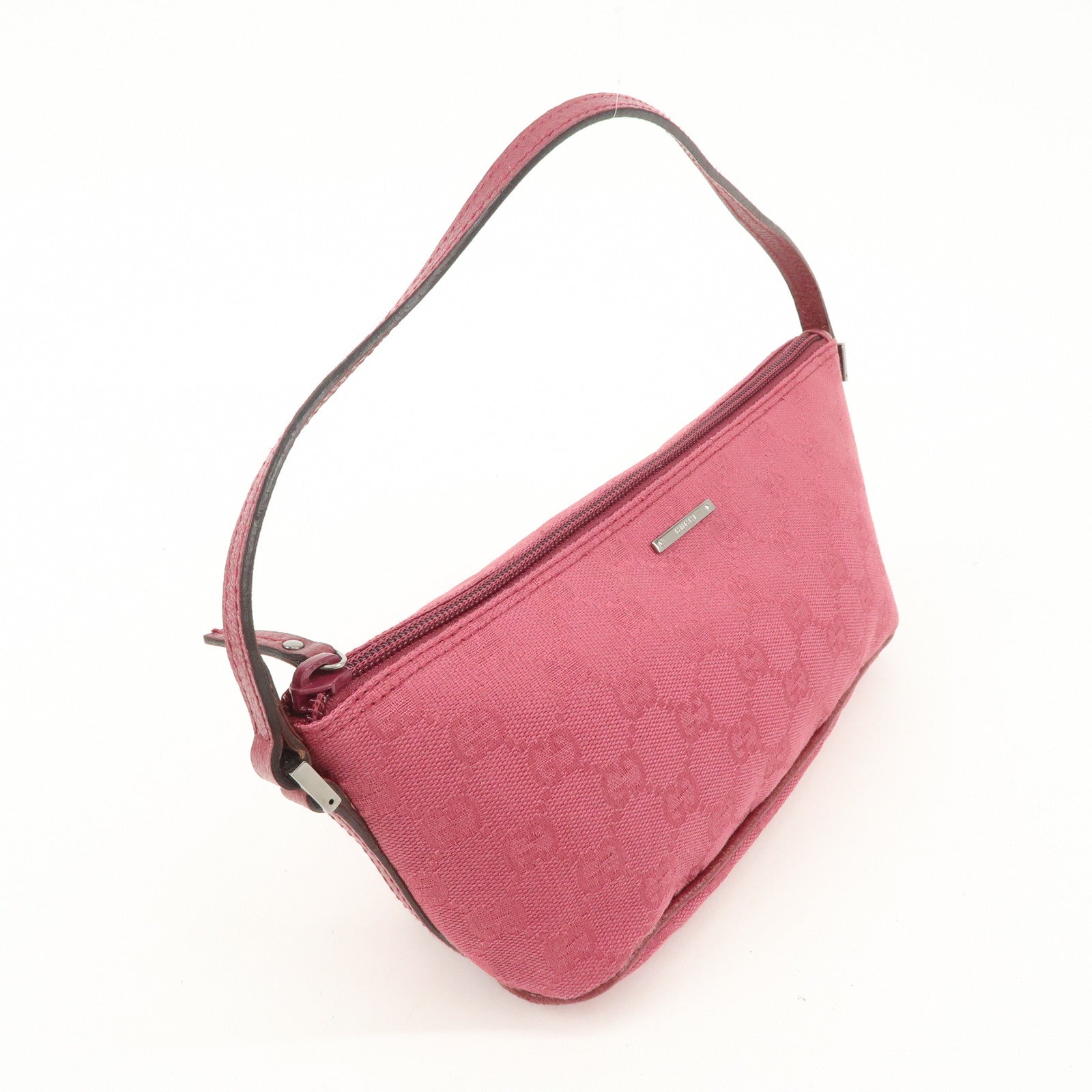 GUCCI Boat Bag GG Canvas Leather Hand Bag Pouch Pink 07198 Used