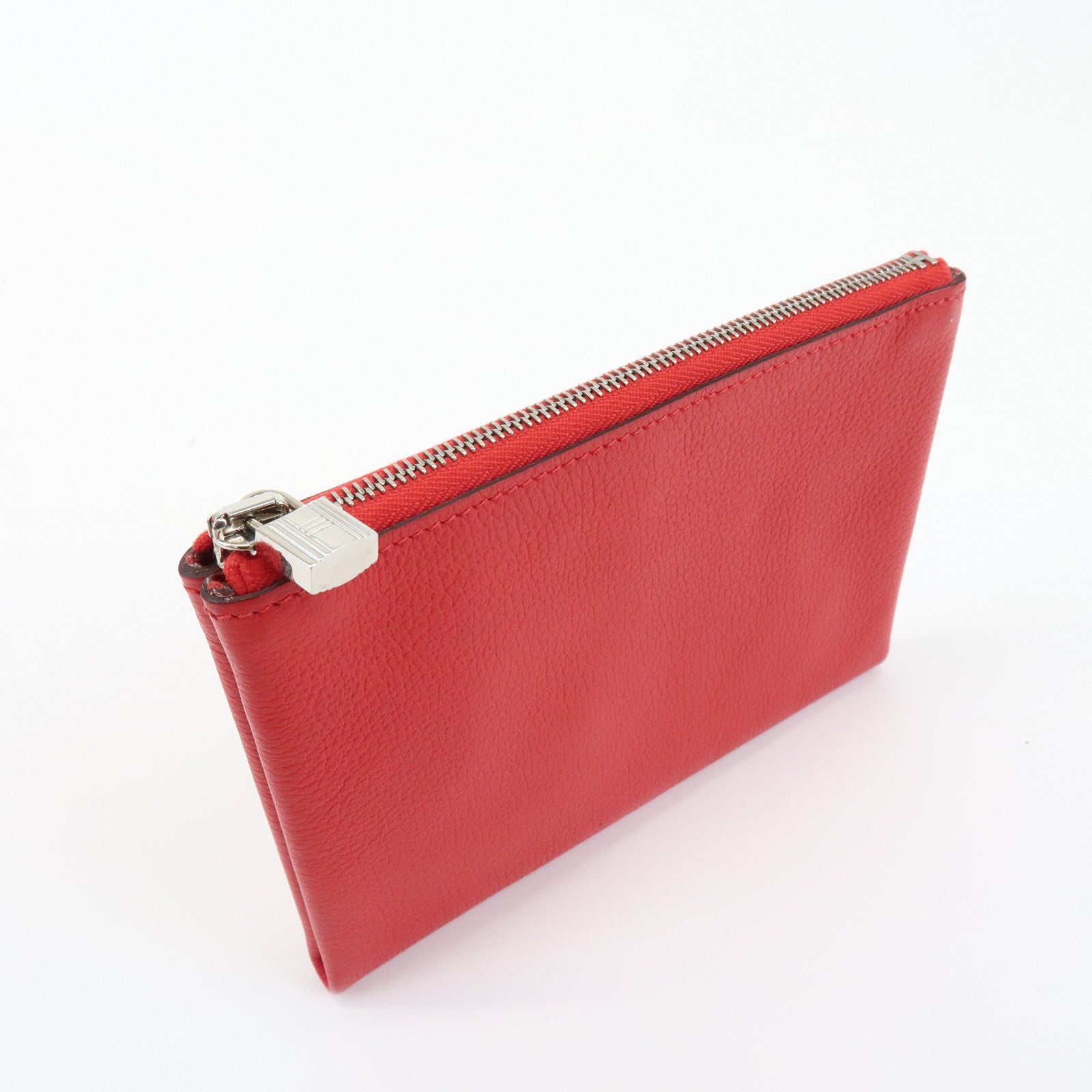 HERMES Logo Leather Atout PM Pouch Cosmetic Pouch Red