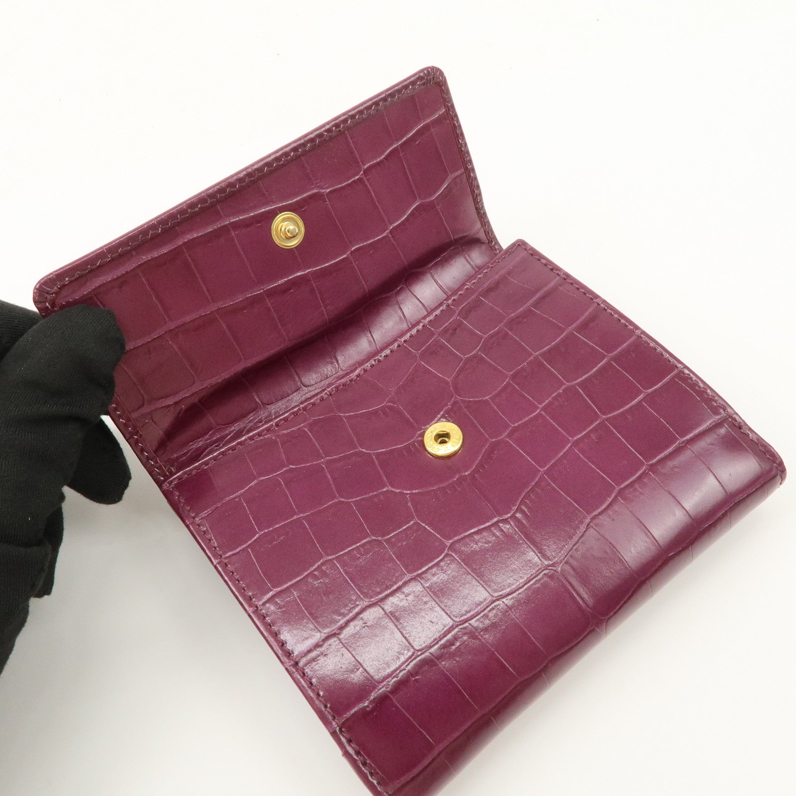 Ferragamo Gancini Vara Leather Wallet Set Of 2 Black Purple Used