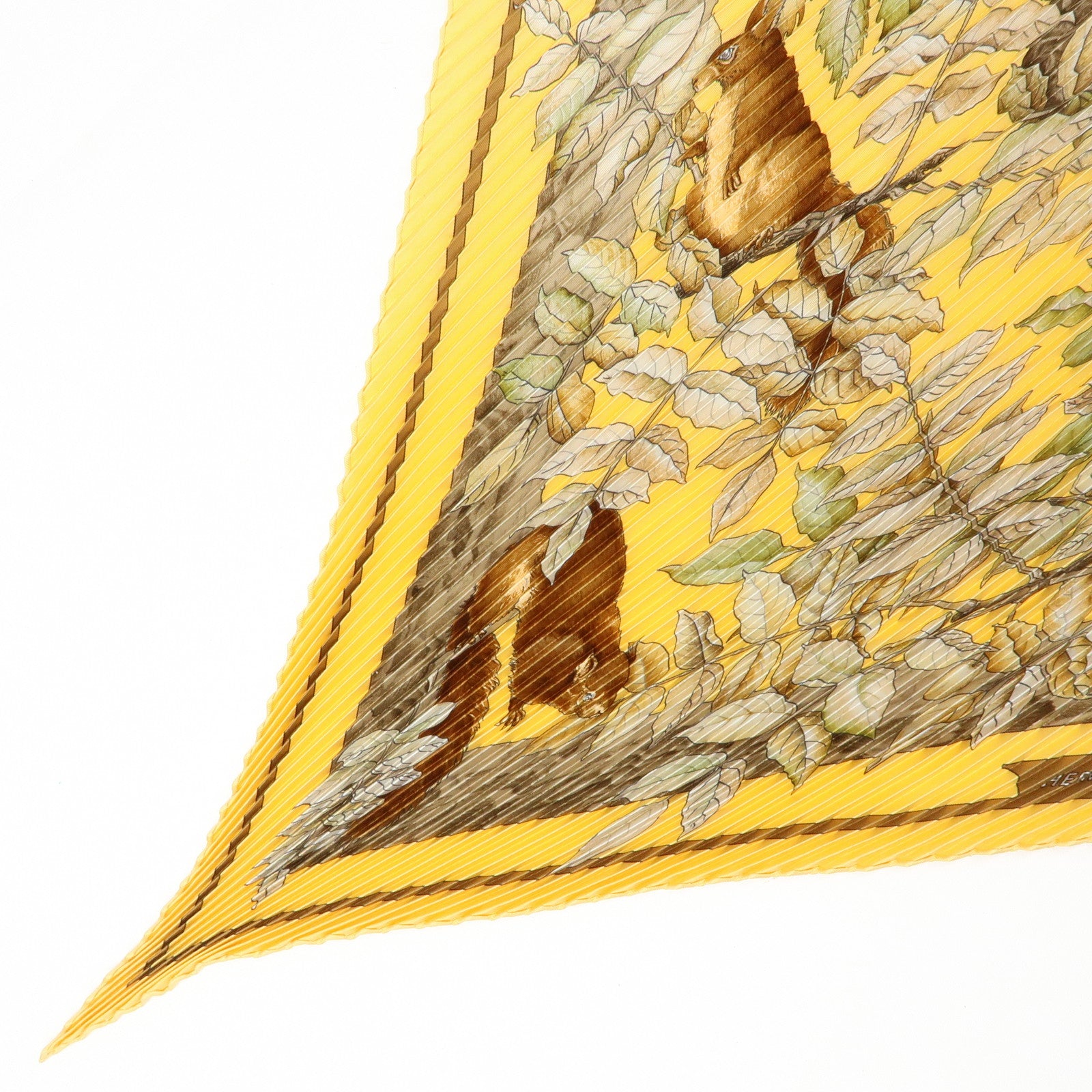 HERMES Pleated Carre 90 Silk 100% Scarf CASSE NOISETTE Orange