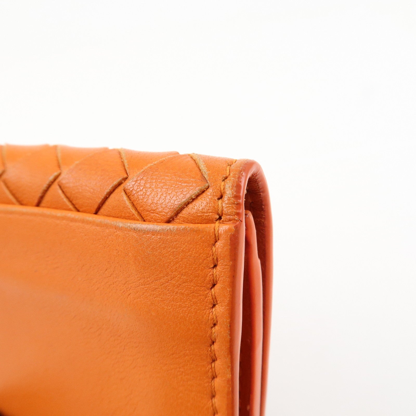 BOTTEGA VENETA Intrecciato Leather Card Case Card Holder Orange