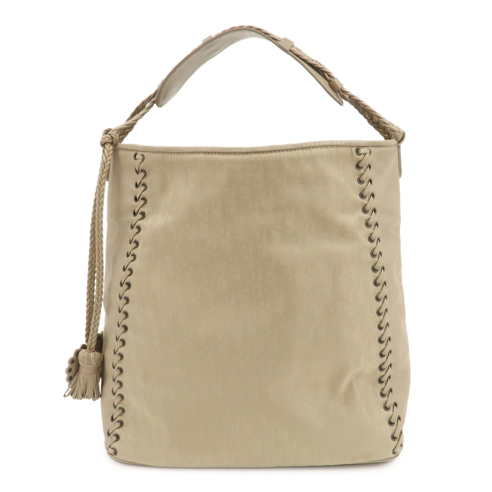 Christian Dior Trotter Nylon Leather Shoulder Bag Hand Bag Beige