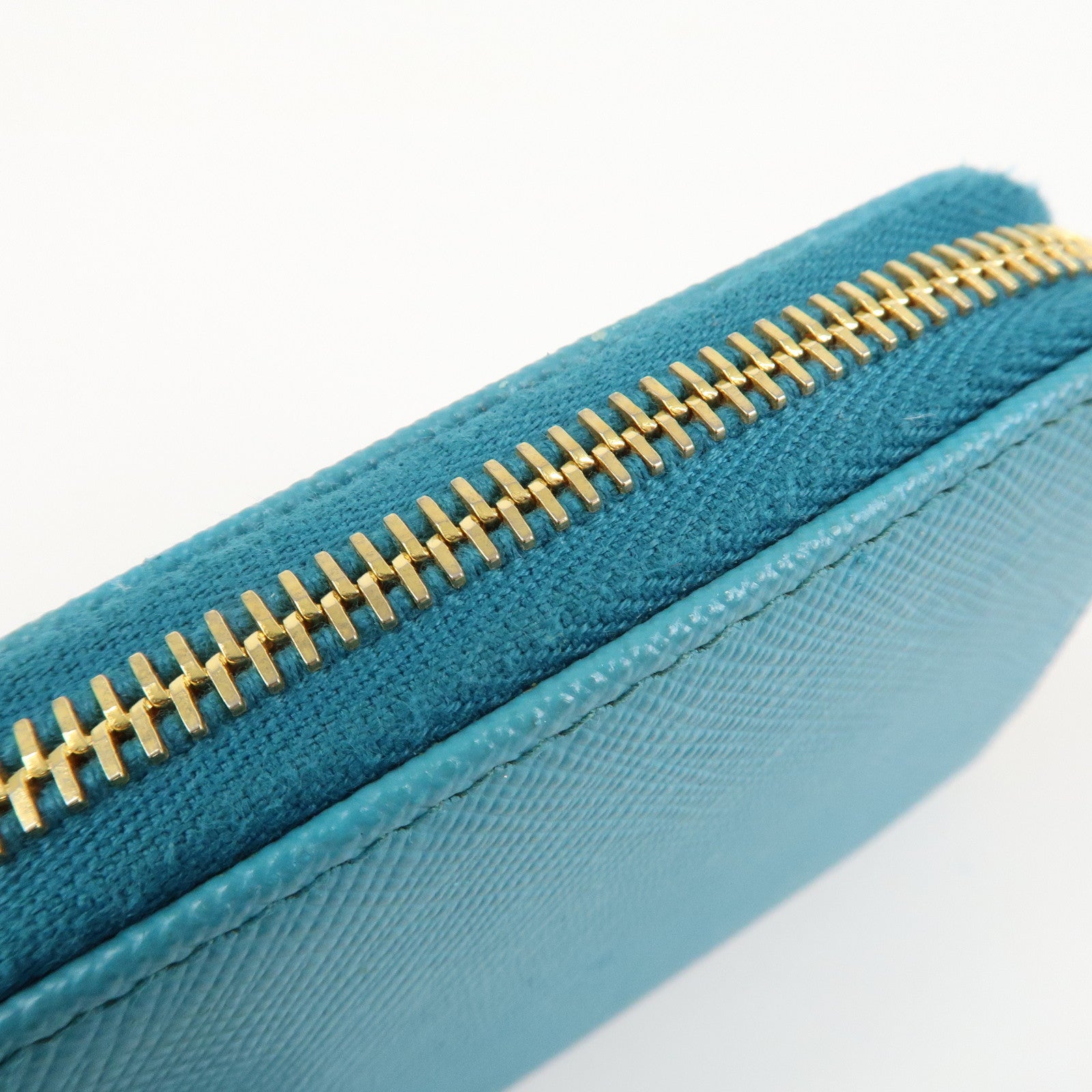 PRADA Logo Saffiano Leather Round Zippy Small Wallet Blue 1MM268 Used