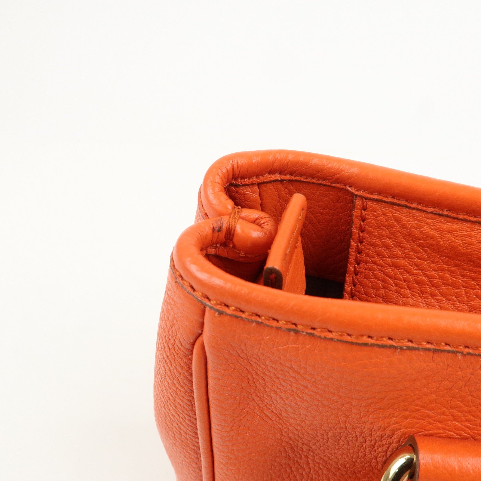 Ferragamo Gancini Leather Hand Bag Orange Gold HDW