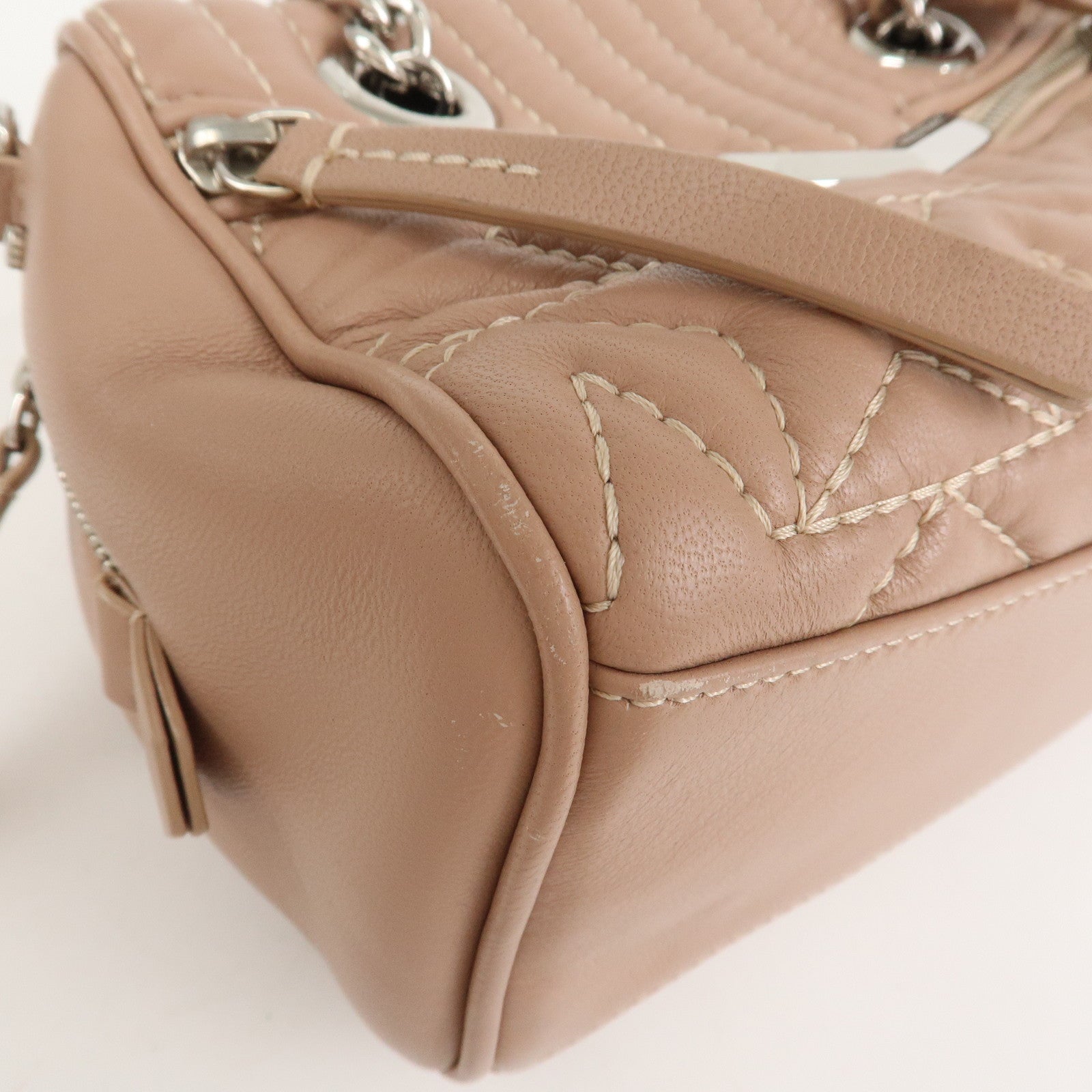 JIMMY CHOO Leather HELIA BOWLING S 2Way Hand Bag Pink Beige