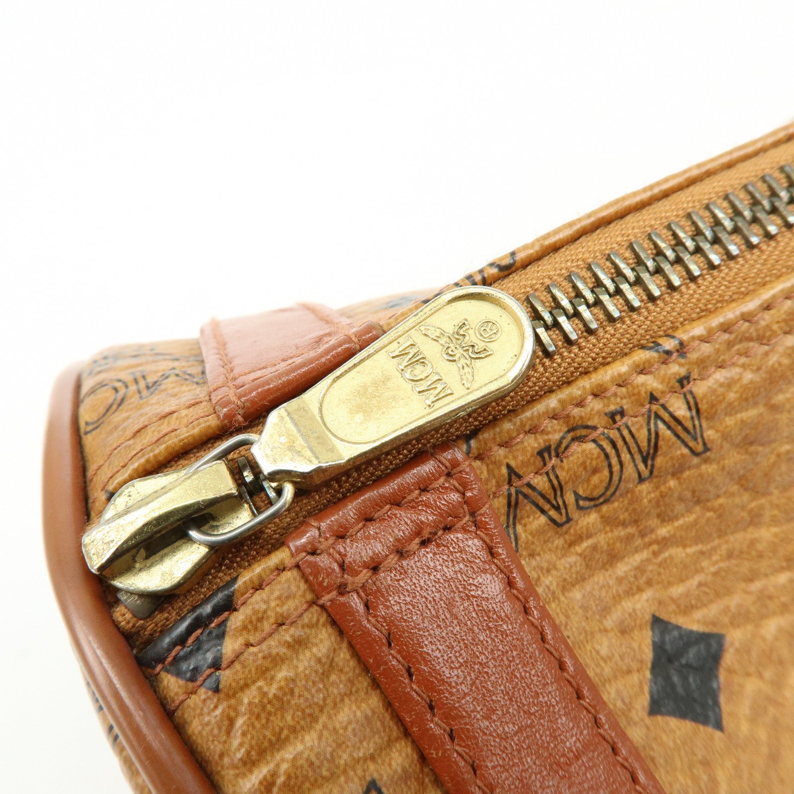 MCM Visetos Logogram Leather Shoulder Bag Crossbody Bag Brown