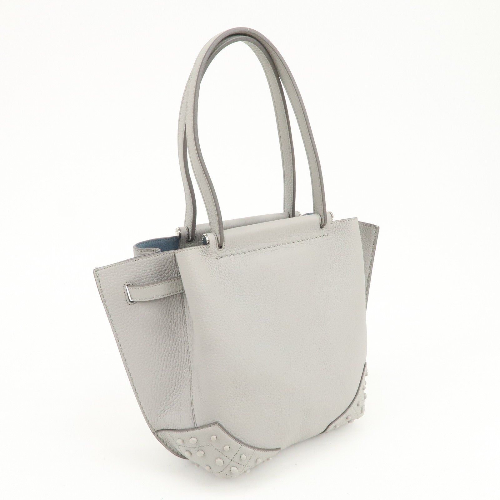 TOD’S Logo Leather Tote Bag Hand Bag Shoulder Bag Gray