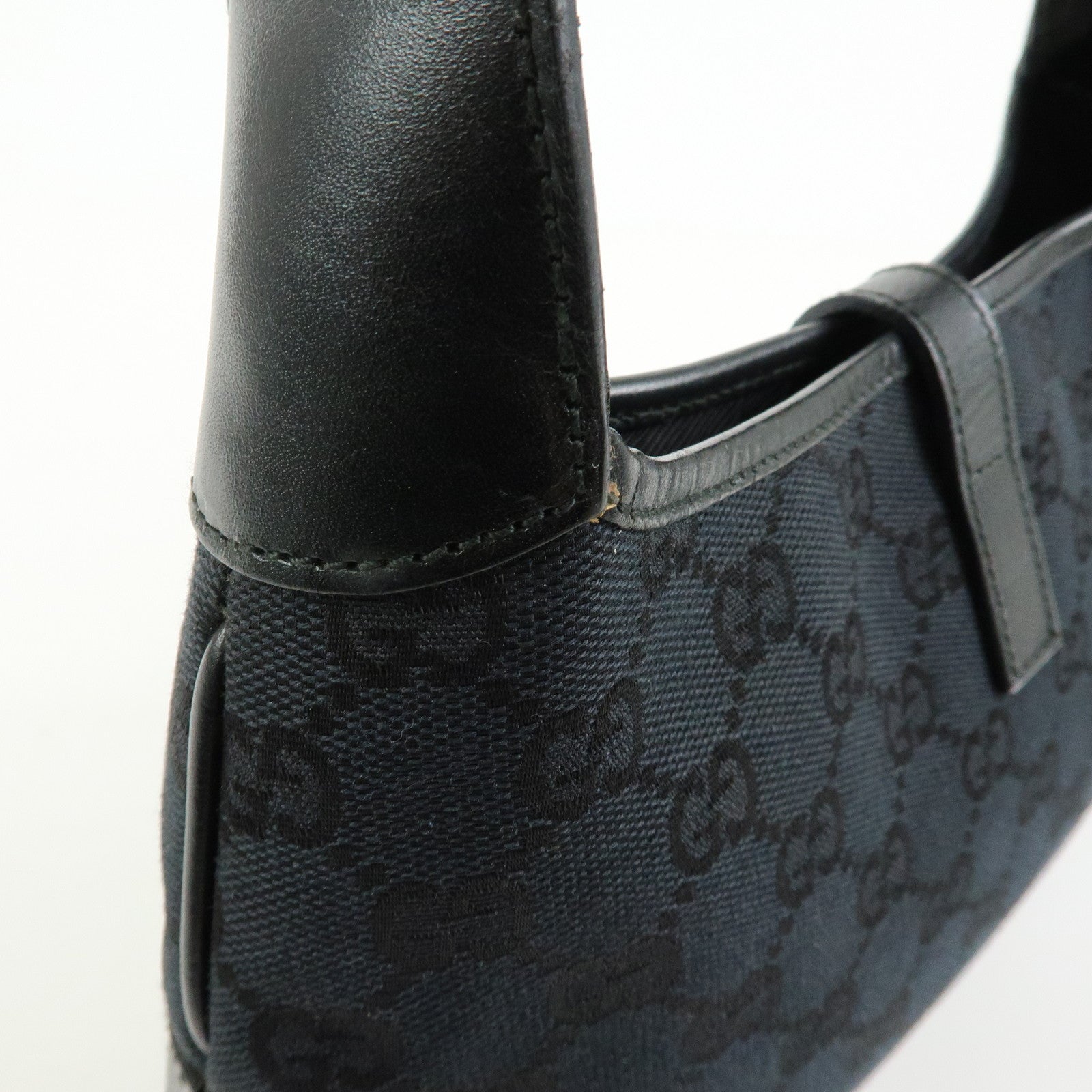 GUCCI Jackie GG Canvas Leather Shoulder Bag Black 001.3735