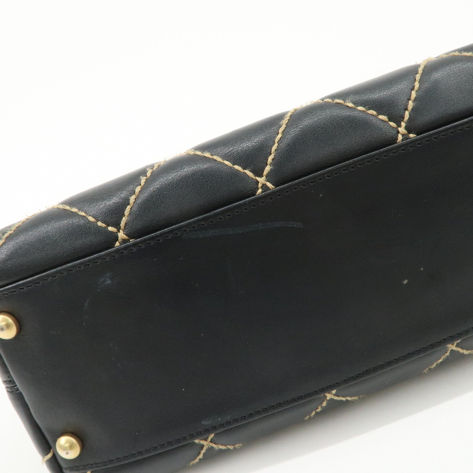 CHANEL COCO Mark Wild Stich Lamb Skin Chain Shoulder Bag Black Used