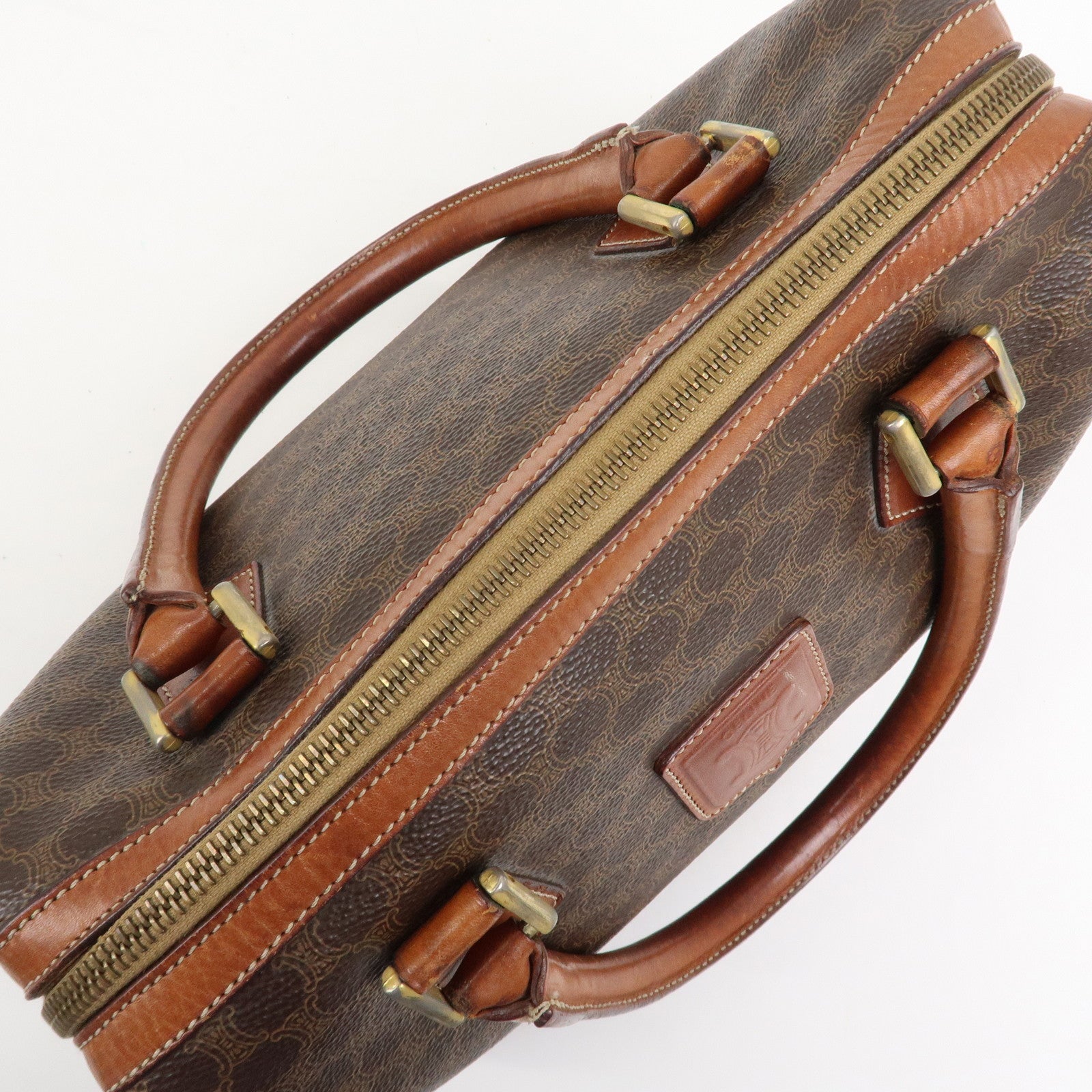 CELINE Macadam PVC Leather Boston Bag Hand Bag Brown