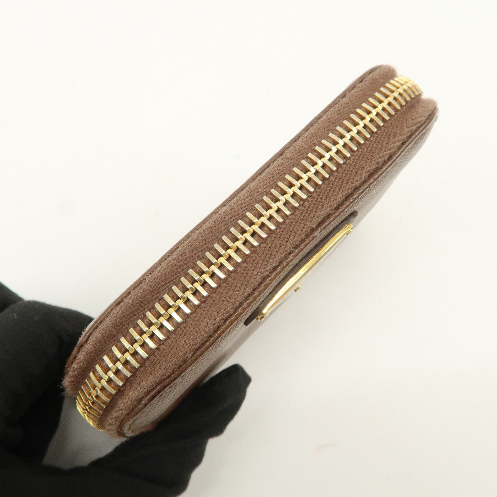 PRADA Triangle Logo Saffiano Leather Coin Case Coin Purse Brown