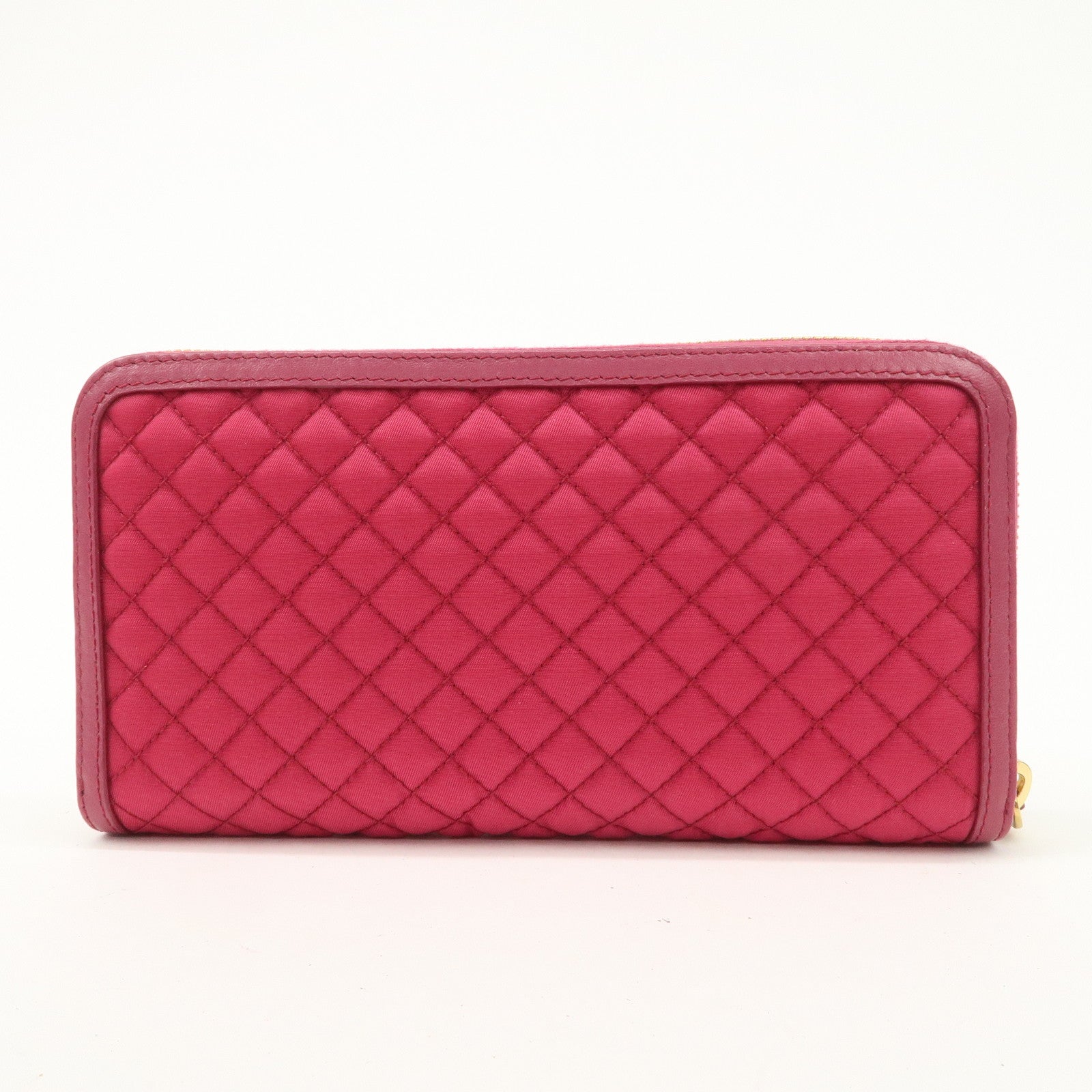 PRADA Nylon Saffiano Leather Round Zippy Long Wallet Pink 1M0506 Used