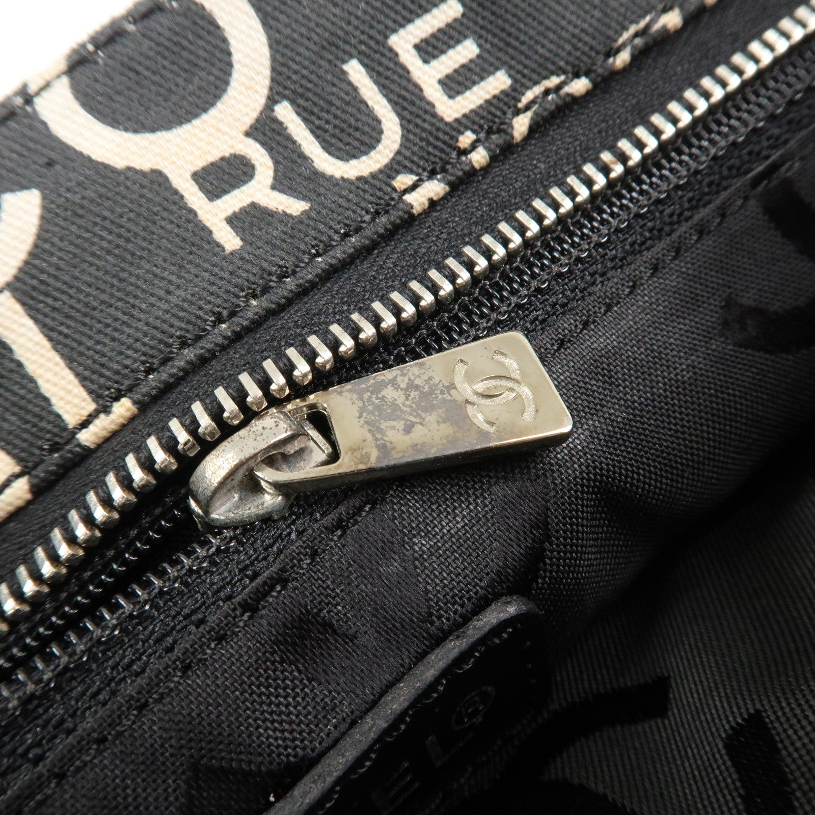 CHANEL By Sea Line Canvas Clutch Bag Cosmetic Pouch Black White