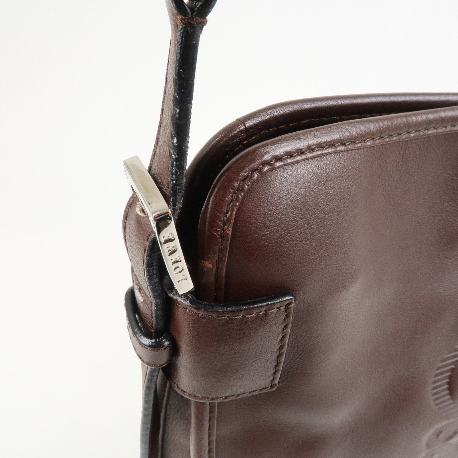 LOEWE Anagram Logo Leather Shoulder Bag Crossbody Bag Brown